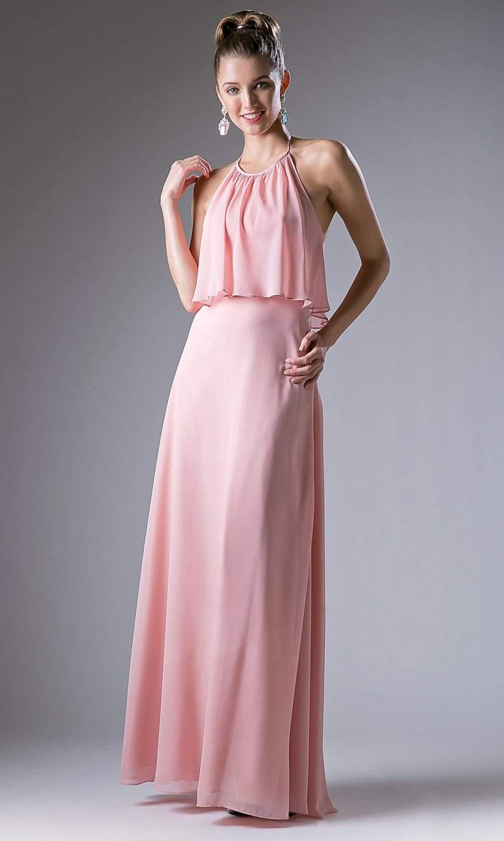 Cinderella Divine - CF130 Flounce Halter Style Chiffon A Line Dress - detail view