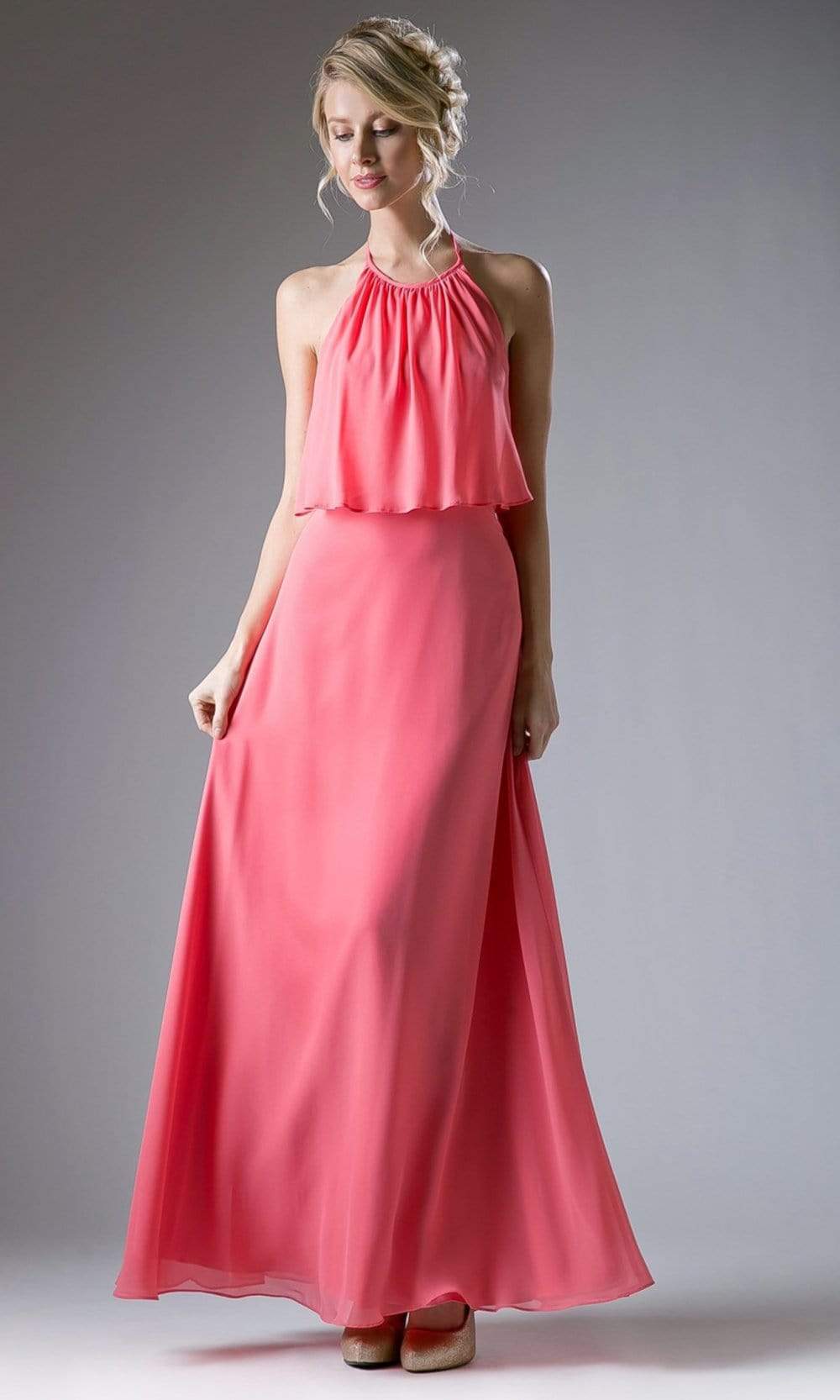 Cinderella Divine - CF130 Flounce Halter Style Chiffon A Line Dress - view 6