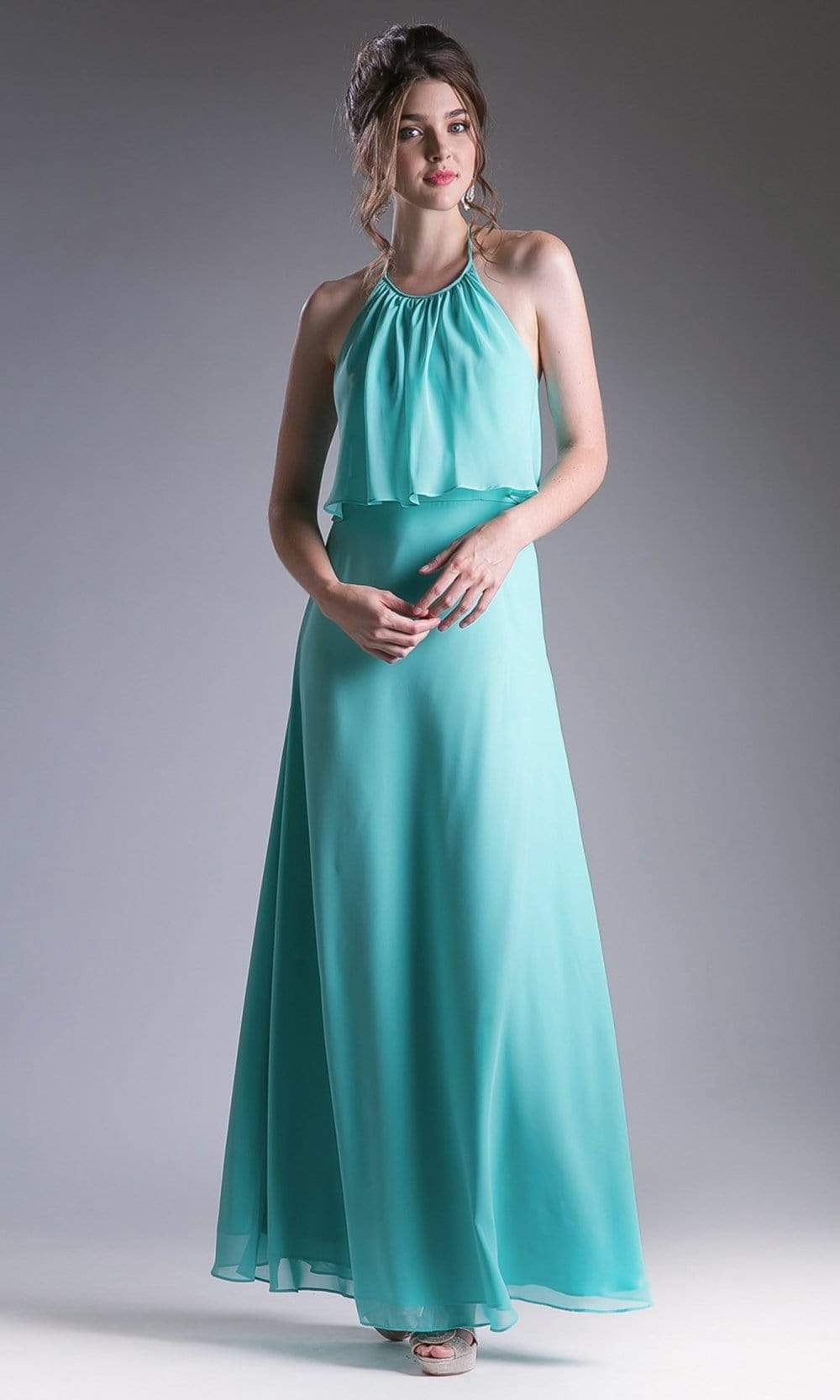 Cinderella Divine - CF130 Flounce Halter Style Chiffon A Line Dress - view 7