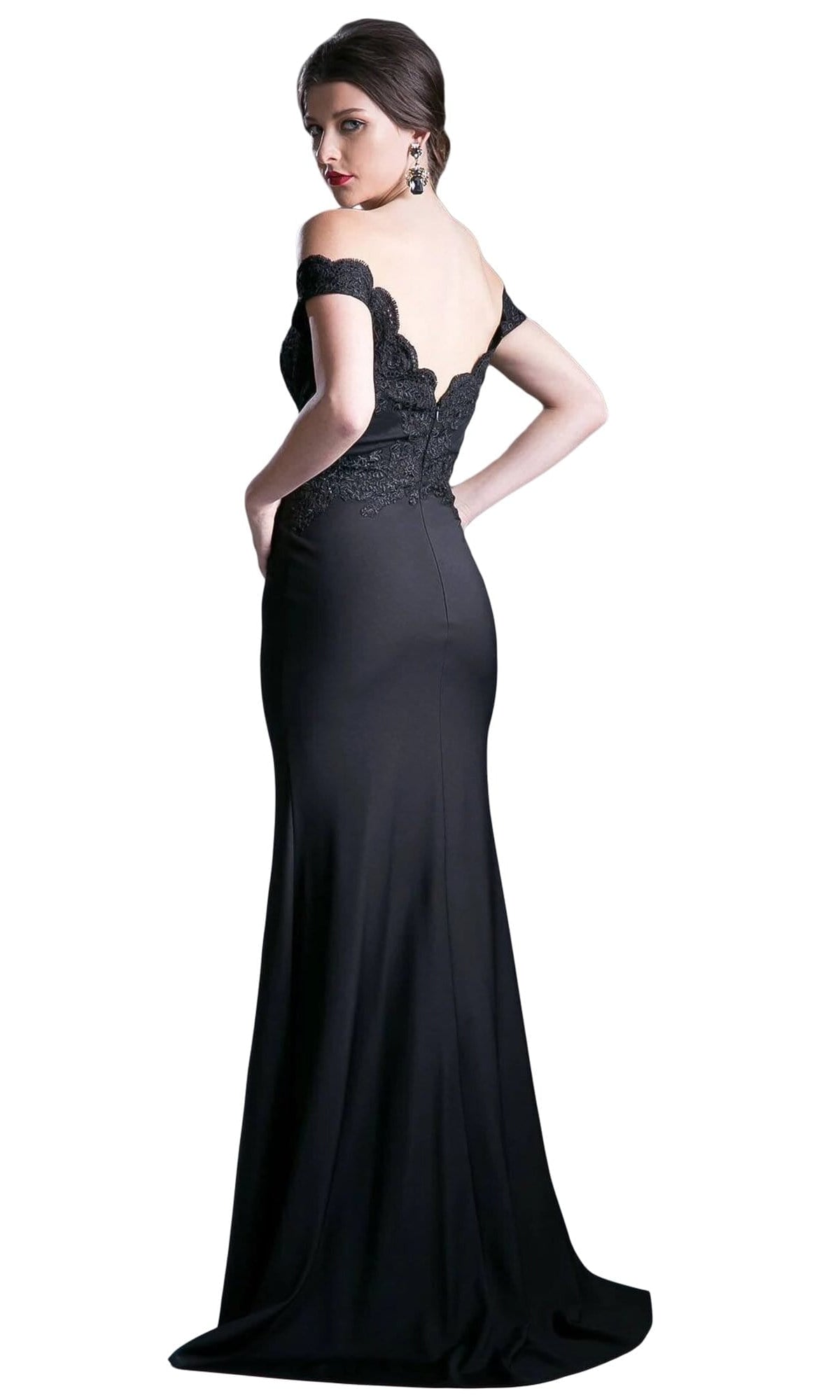 Cinderella Divine - CF158 Stretch Crepe Satin Off Shoulder Gown - detail view