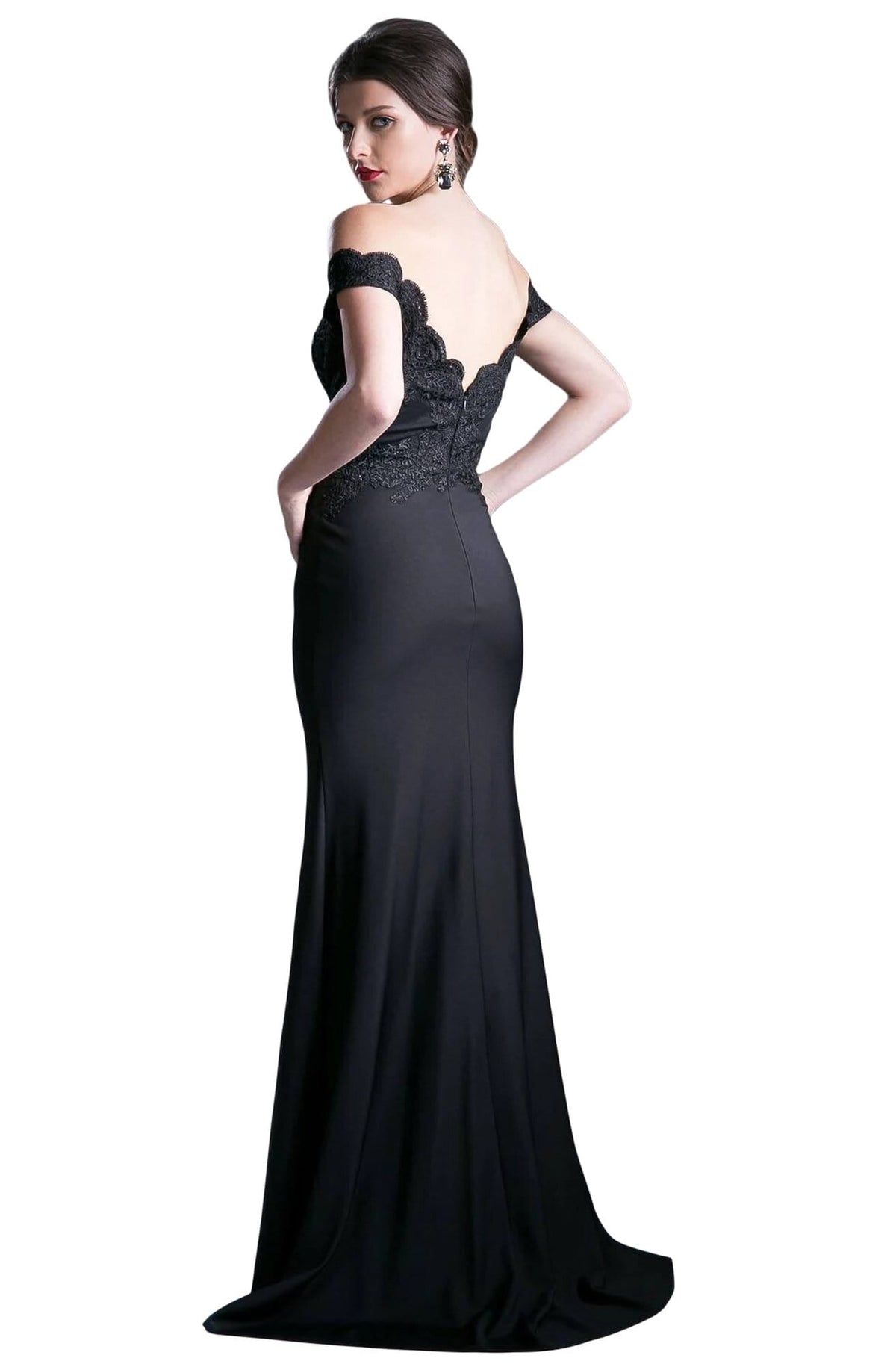Cinderella Divine - CF158 Stretch Crepe Satin Off Shoulder Gown - detail view