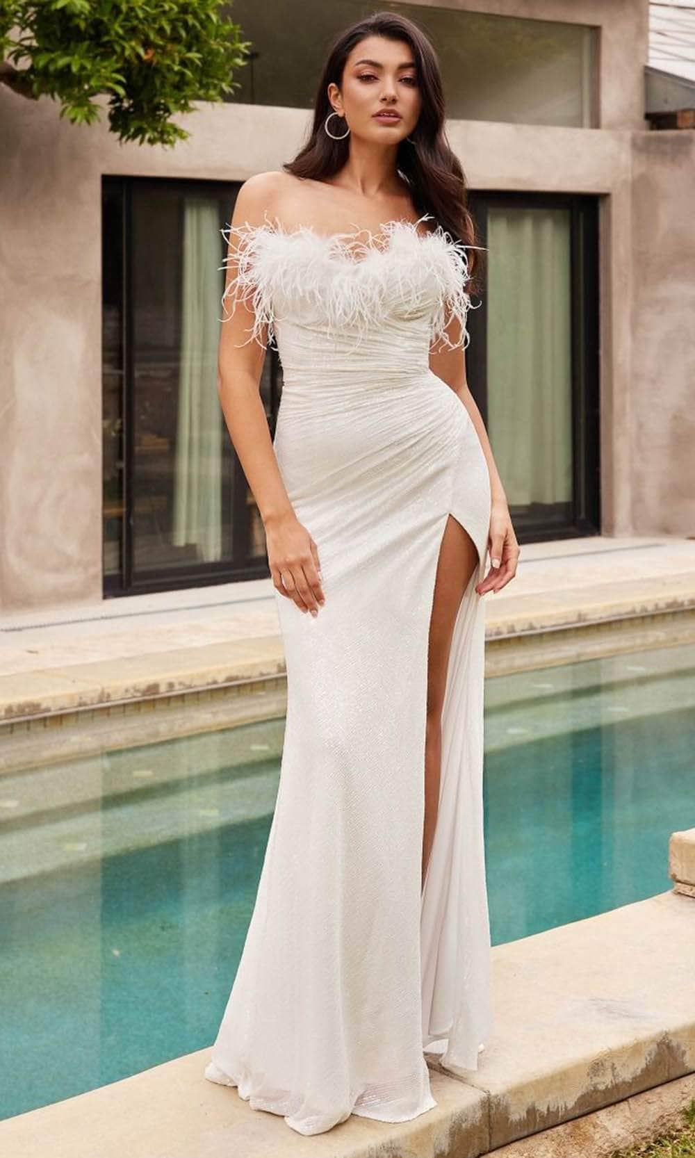 Cinderella Divine CH147W - Strapless Bridal Dress with Feather Details - Silhouette Dresses