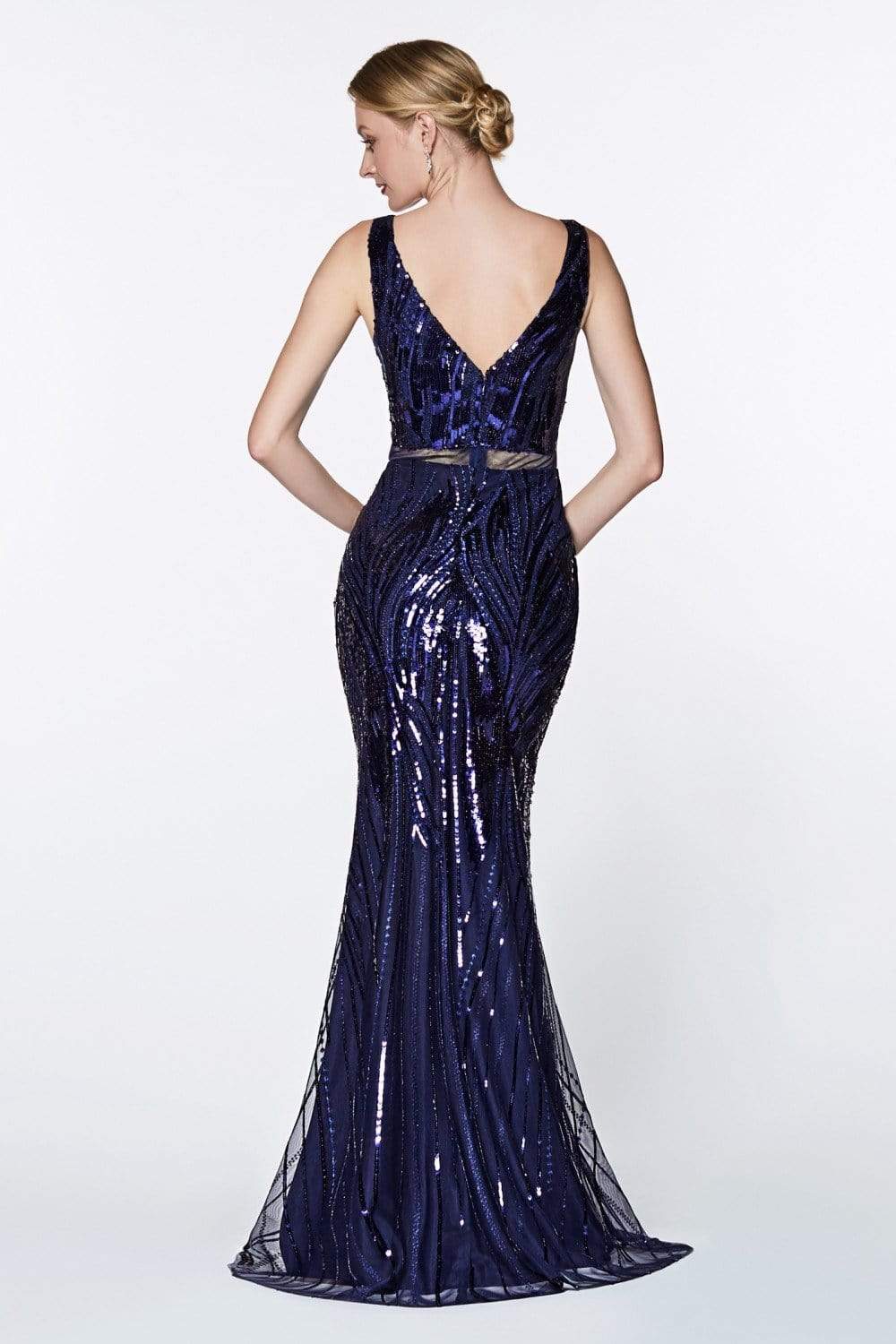 Cinderella Divine - CH552 Sequined Deep V-neck Trumpet Dress - view 4