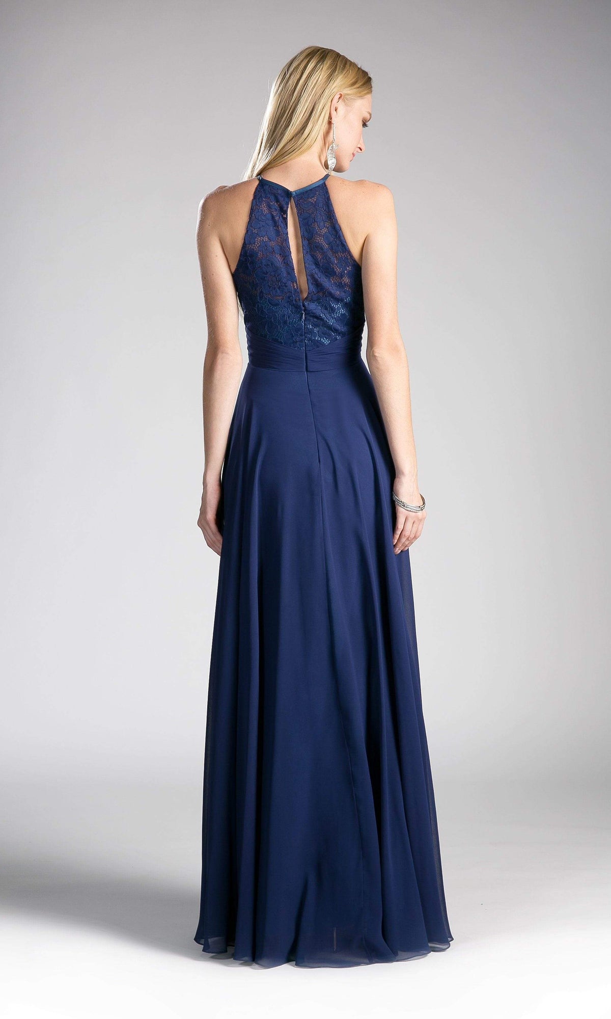 Cinderella Divine - CJ228 High Halter Lace Bodice A-Line Evening Gown - detail view