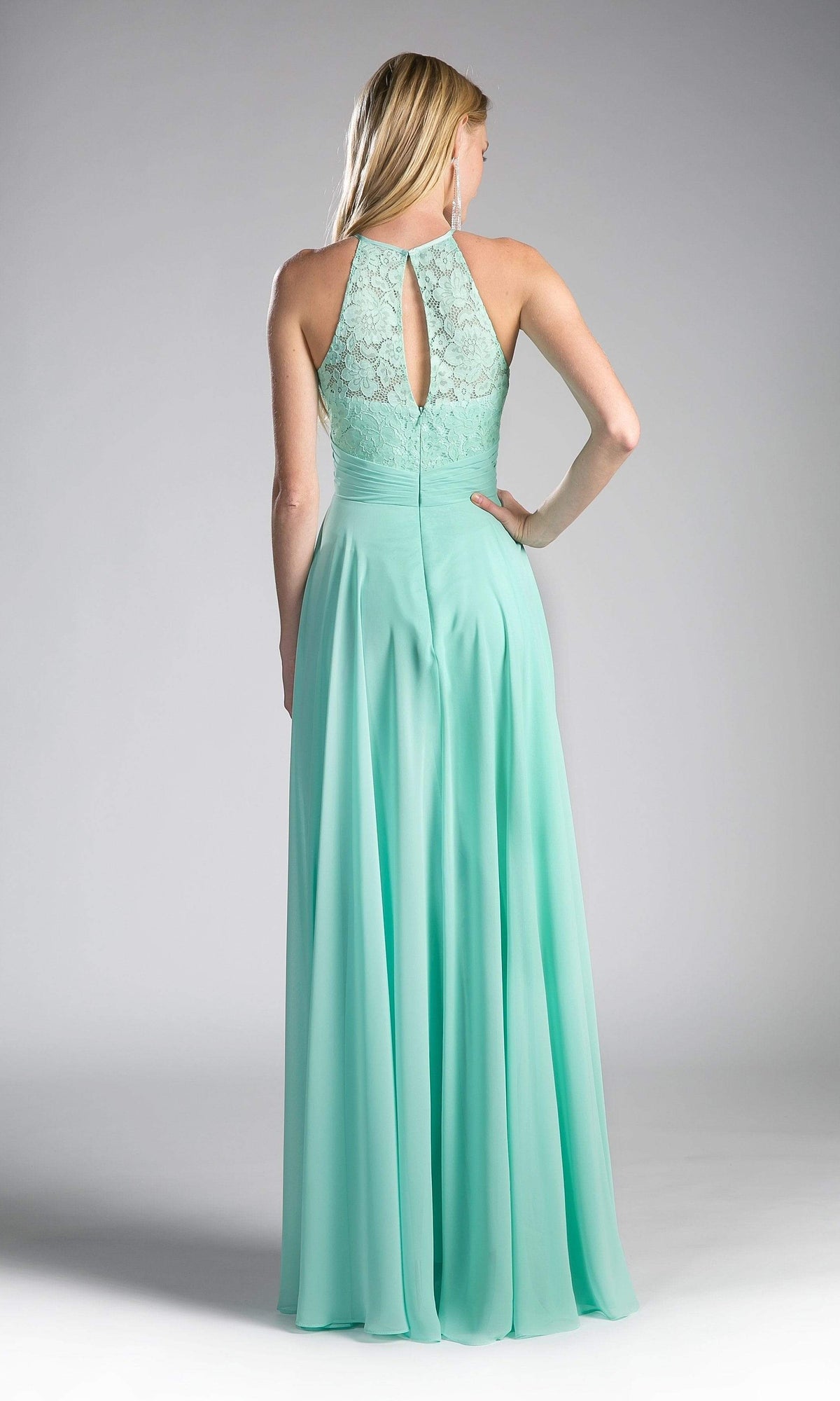 Cinderella Divine - CJ228 High Halter Lace Bodice A-Line Evening Gown - view 5