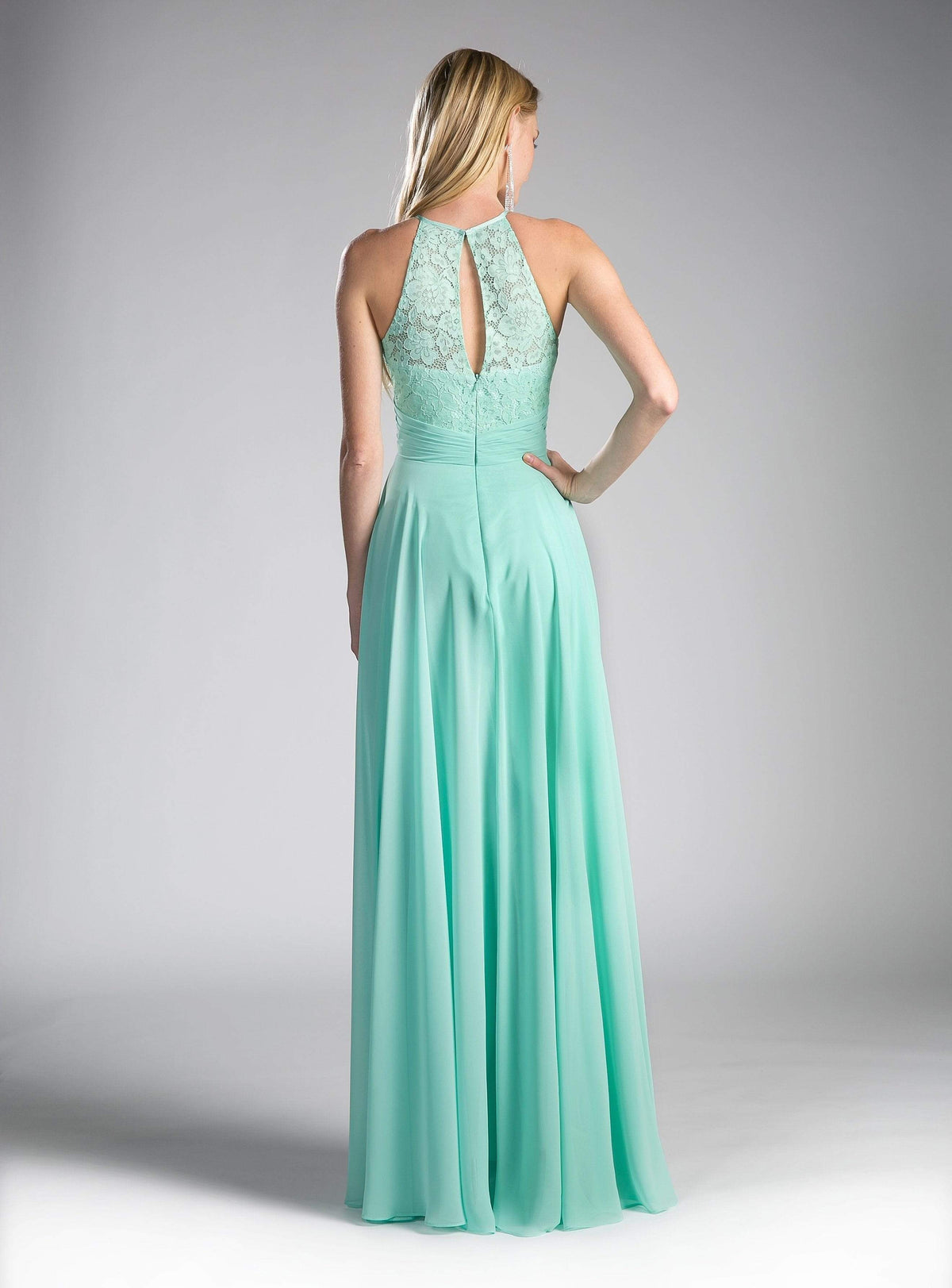 Cinderella Divine - CJ228 High Halter Lace Bodice A-Line Evening Gown - view 5