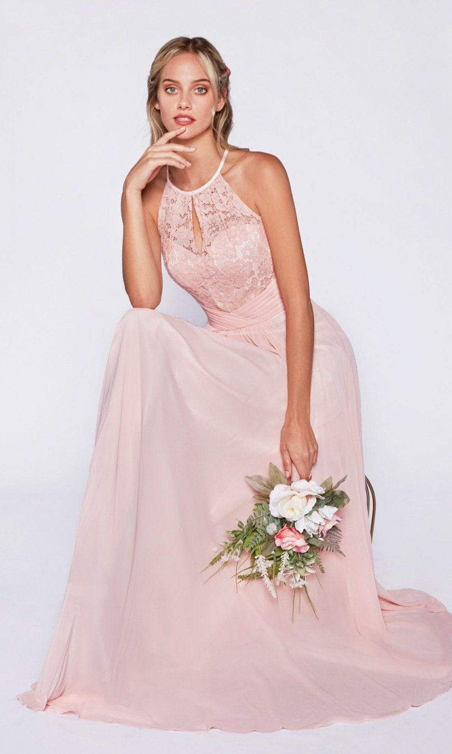 Cinderella Divine - CJ228 High Halter Lace Bodice A-Line Evening Gown - designer prom dress at Silhouette Dresses