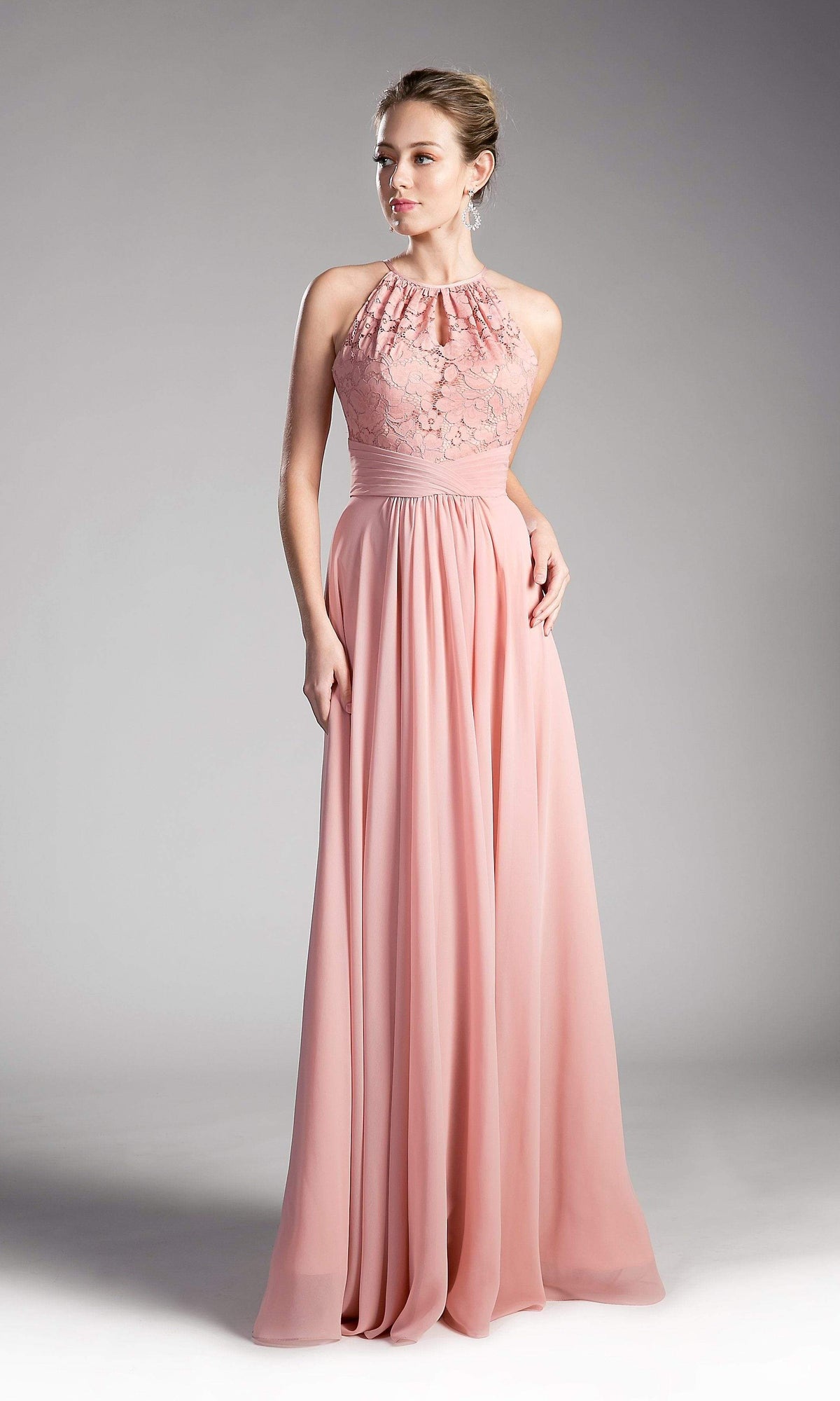 Cinderella Divine - CJ228 High Halter Lace Bodice A-Line Evening Gown - view 6