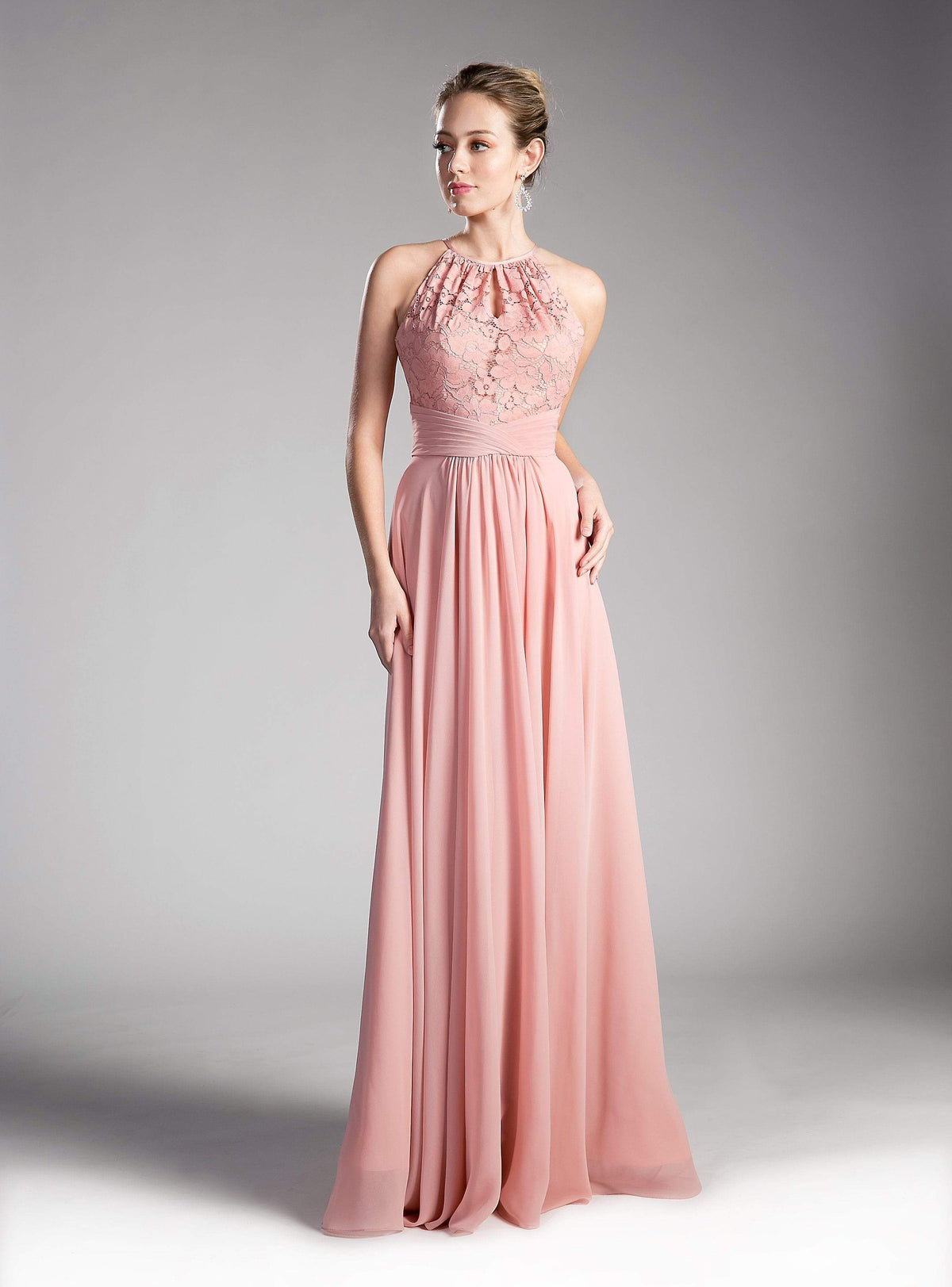 Cinderella Divine - CJ228 High Halter Lace Bodice A-Line Evening Gown - view 6