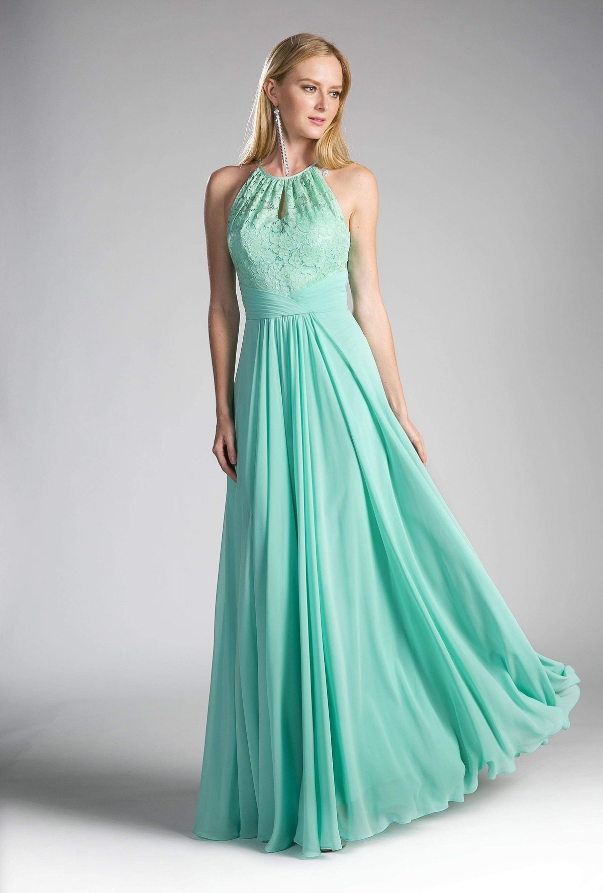 Cinderella Divine - CJ228 High Halter Lace Bodice A-Line Evening Gown - view 4