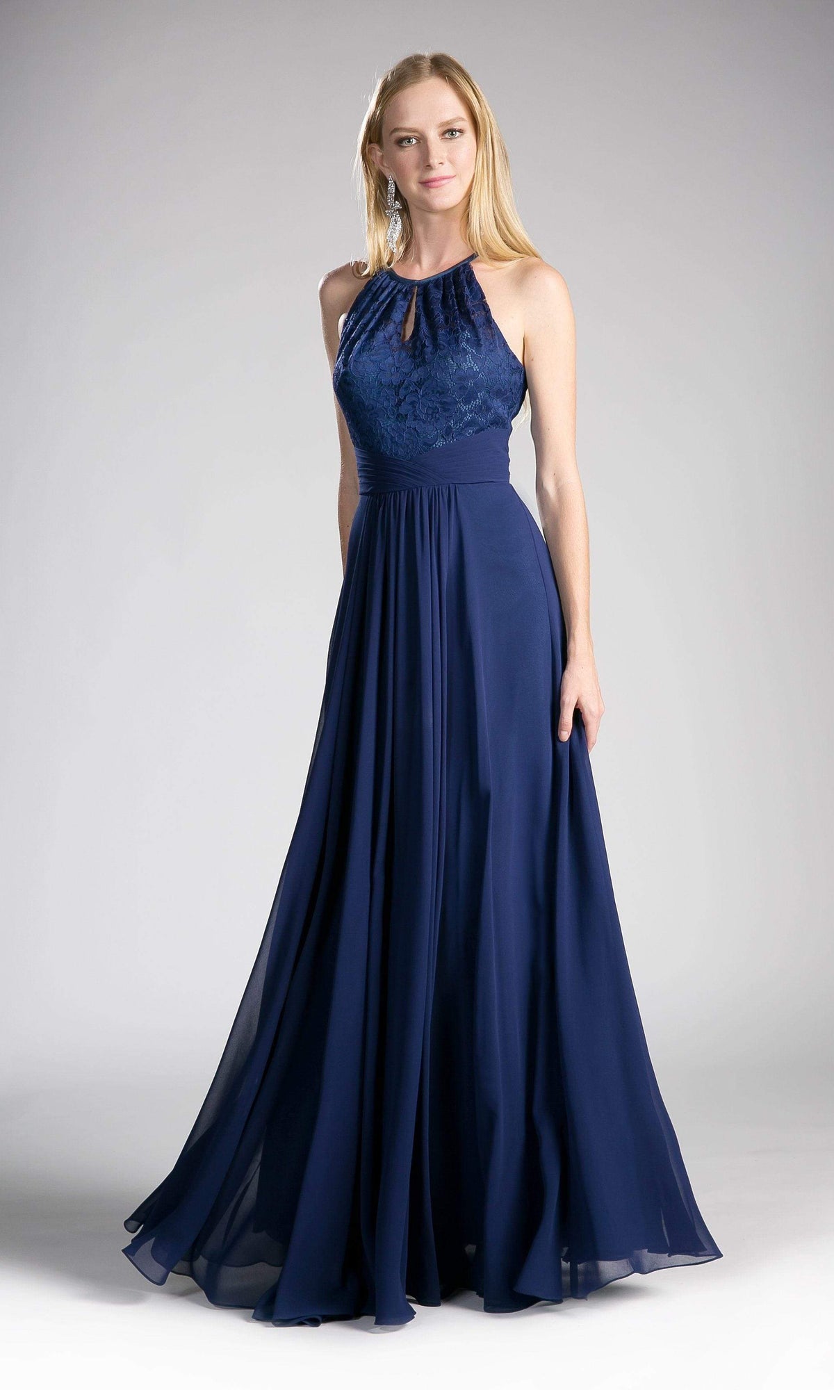 Cinderella Divine - CJ228 High Halter Lace Bodice A-Line Evening Gown - back view
