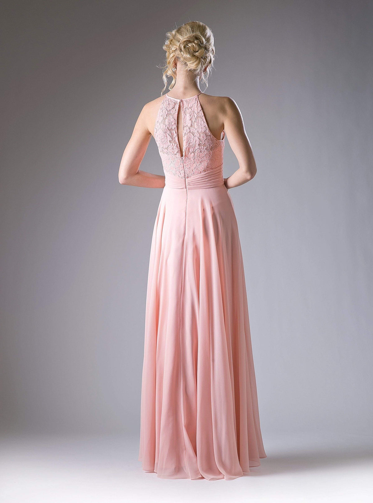 Cinderella Divine - CJ228 High Halter Lace Bodice A-Line Evening Gown - view 9