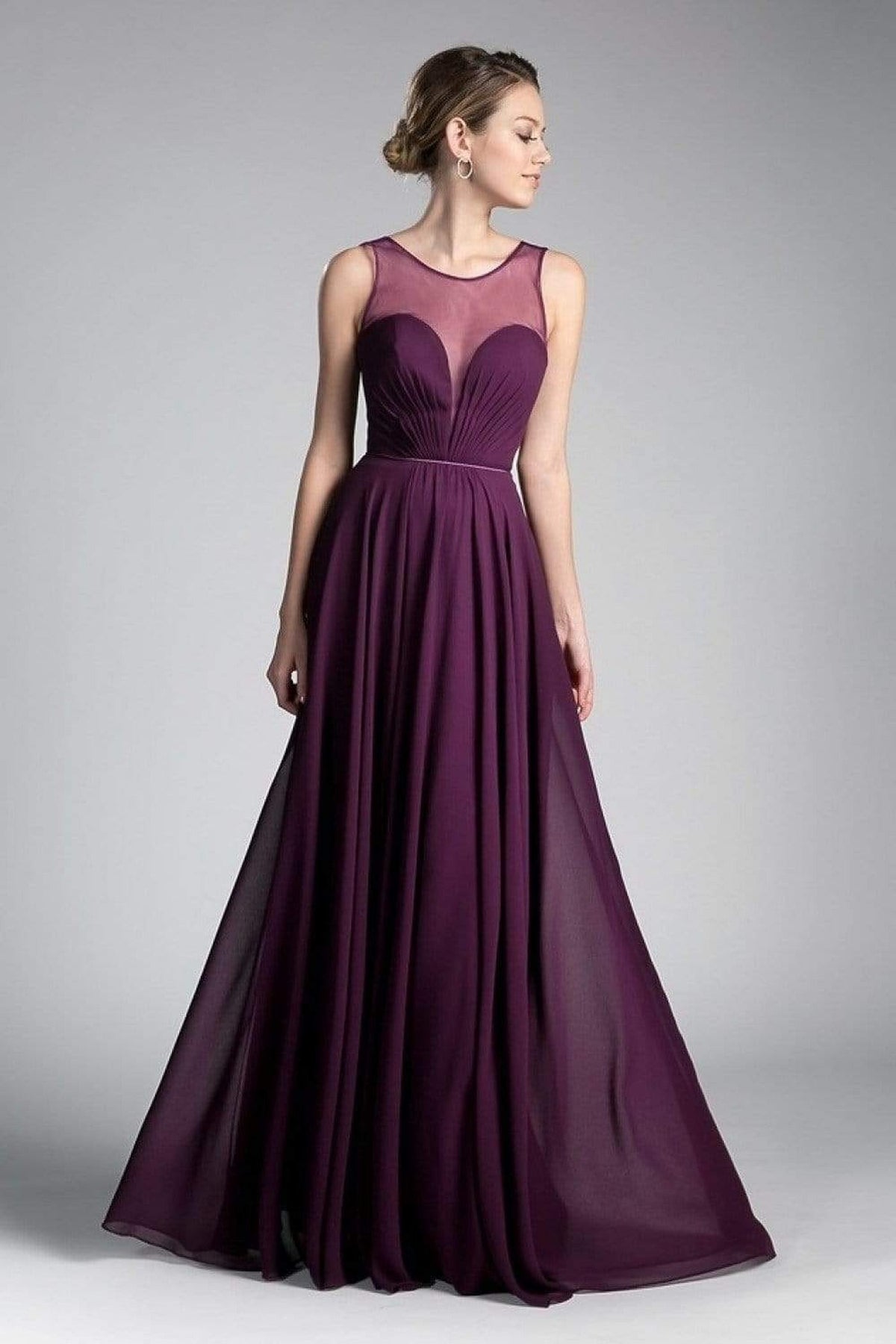 Cinderella Divine - CJ251 Illusion Neckline A-Line Chiffon Dress