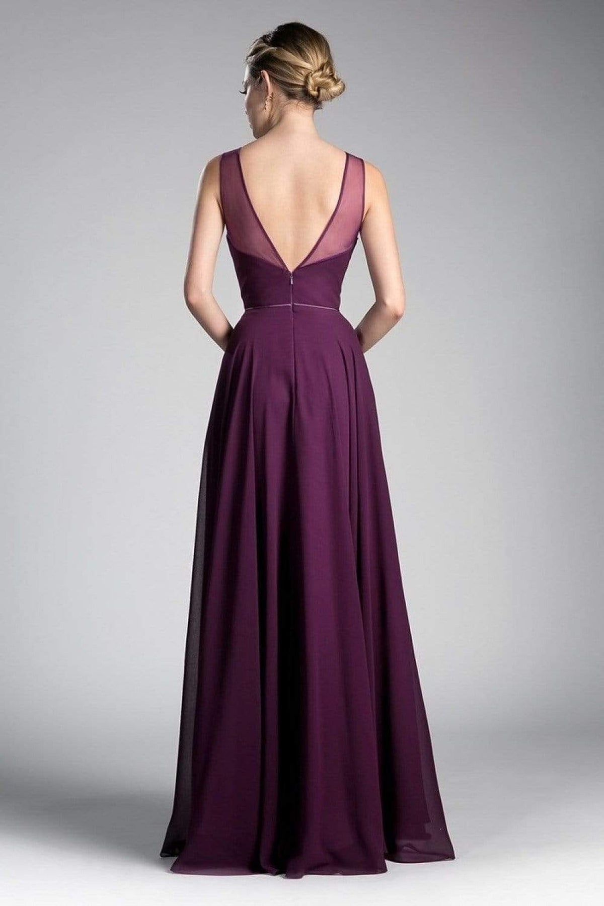 Cinderella Divine - CJ251 Illusion Neckline A-Line Chiffon Dress