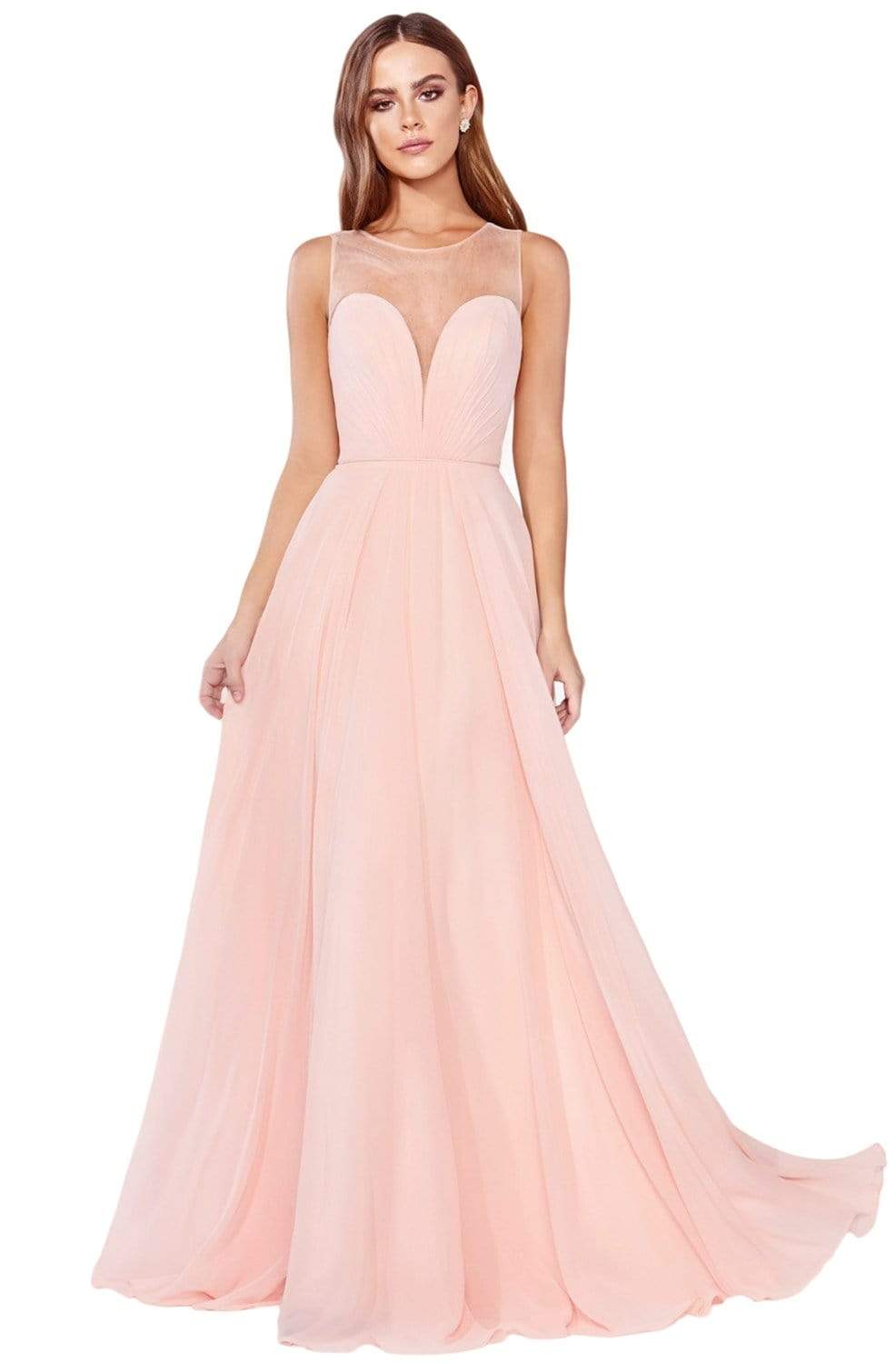 Cinderella Divine - CJ251 Illusion Neckline A-Line Chiffon Dress - designer evening gown at Silhouette Dresses
