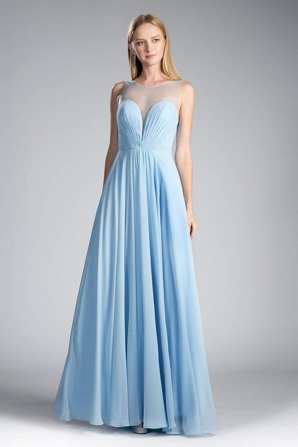 Cinderella Divine - CJ251 Illusion Neckline A-Line Chiffon Dress - view 7