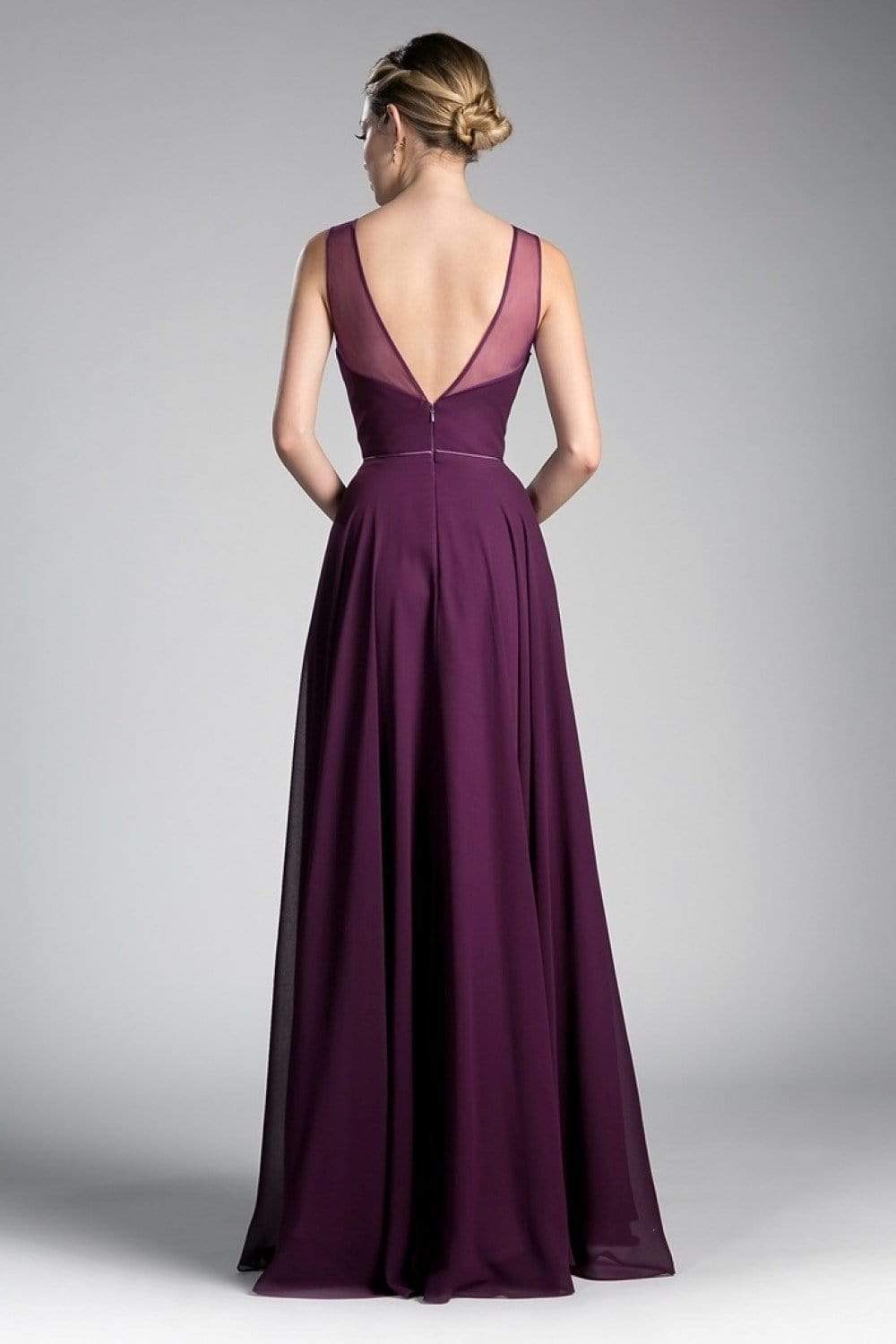 Cinderella Divine - CJ251 Illusion Neckline A-Line Chiffon Dress - view 4