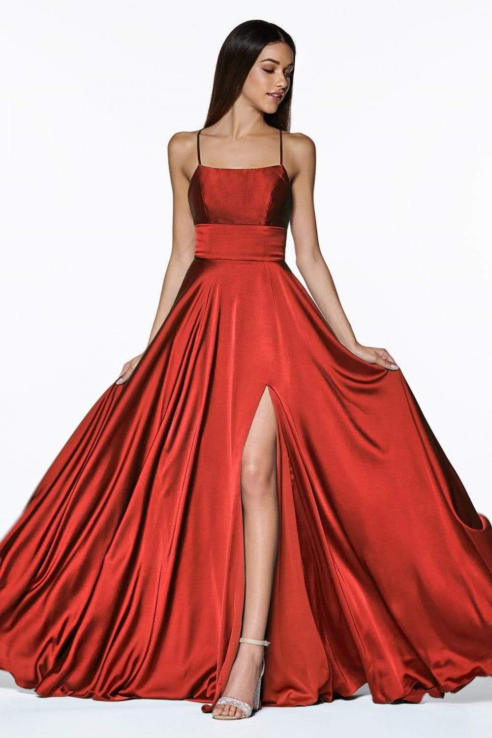 Cinderella Divine - CJ527 Long Crisscross Back Satin A-Line Dress - view 9