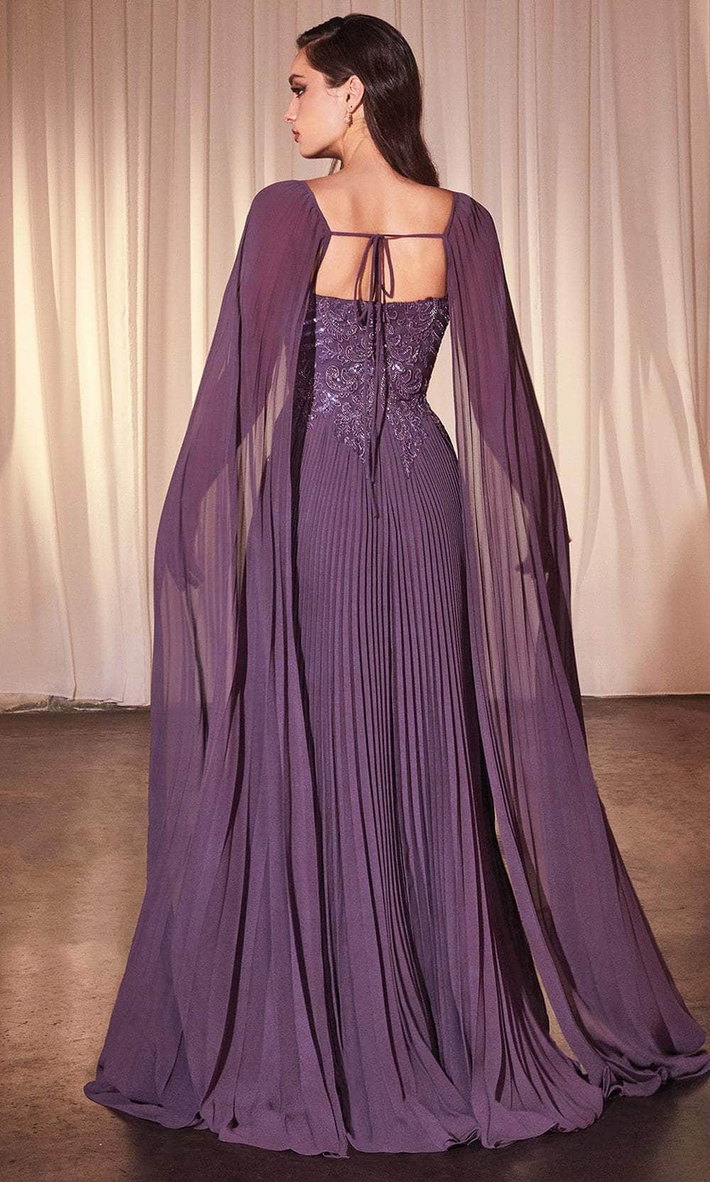 Cinderella Divine CJ937 - Pleated Cape Sleeve Prom Gown - back view