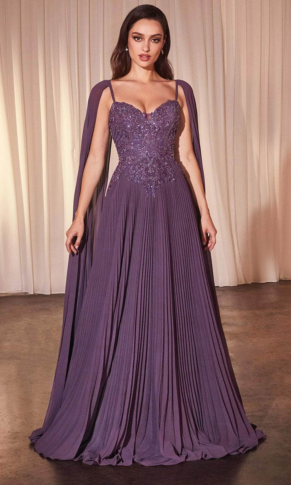 Cinderella Divine CJ937 - Pleated Cape Sleeve Prom Gown - Silhouette Dresses