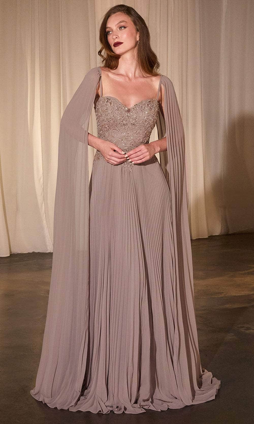 Cinderella Divine CJ937 - Pleated Cape Sleeve Prom Gown - view 4