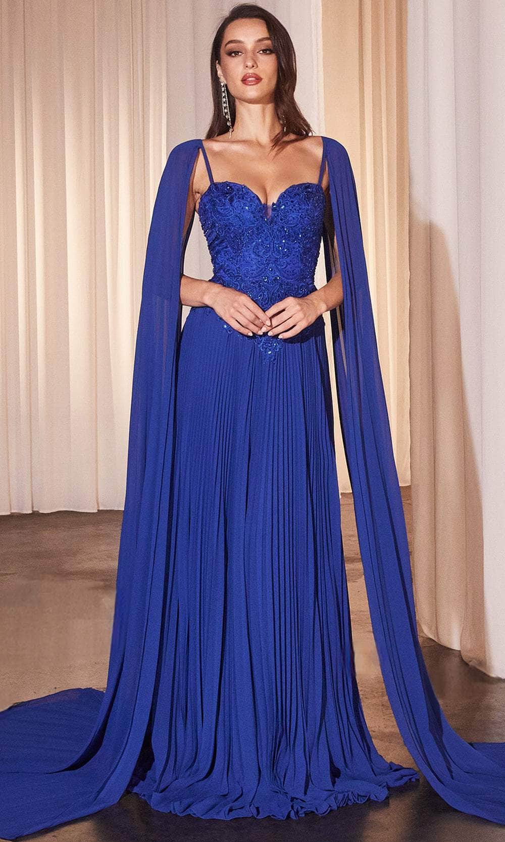 Cinderella Divine CJ937 - Pleated Cape Sleeve Prom Gown - view 6