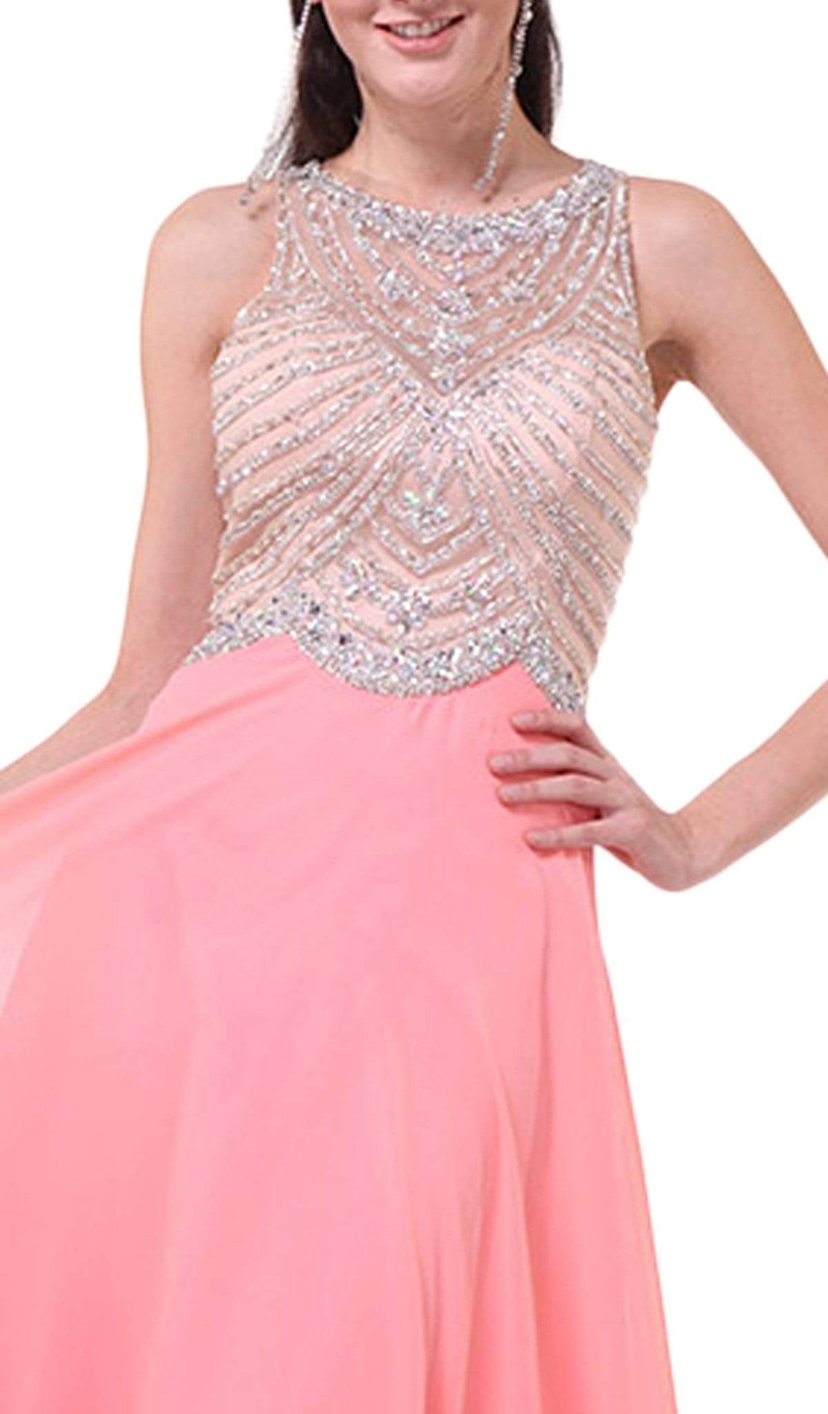 Cinderella Divine - Crystal Embellished A-Line Evening Gown - back view
