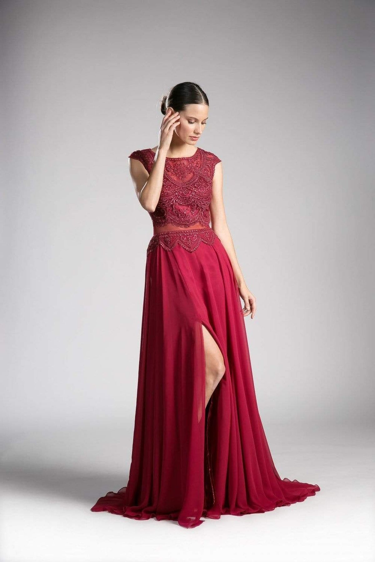Cinderella Divine - Embellished Illusion Bateau A-line Dress