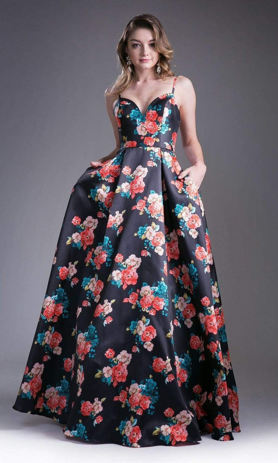 Cinderella Divine - Floral Sweetheart Pleated Evening Gown - designer evening gown at Silhouette Dresses
