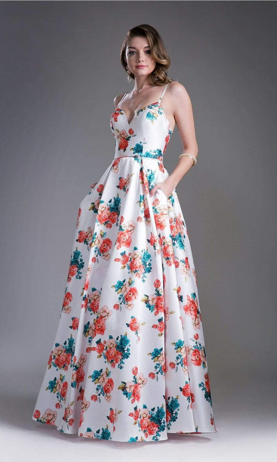 Cinderella Divine - Floral Sweetheart Pleated Evening Gown - detail view