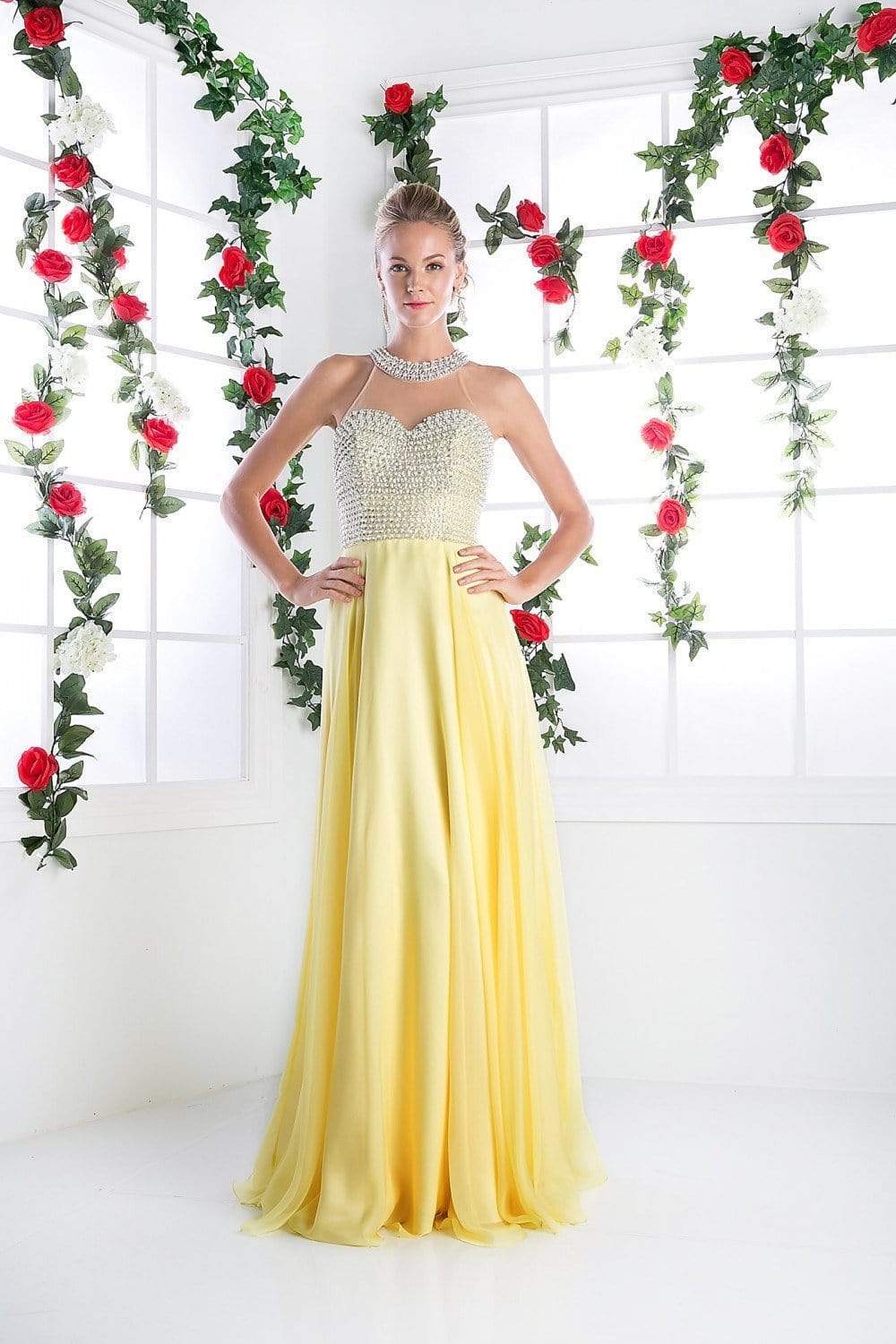 Cinderella Divine - High Halter Pearl Adorned Bodice Chiffon Gown - designer bridesmaid dress at Silhouette Dresses