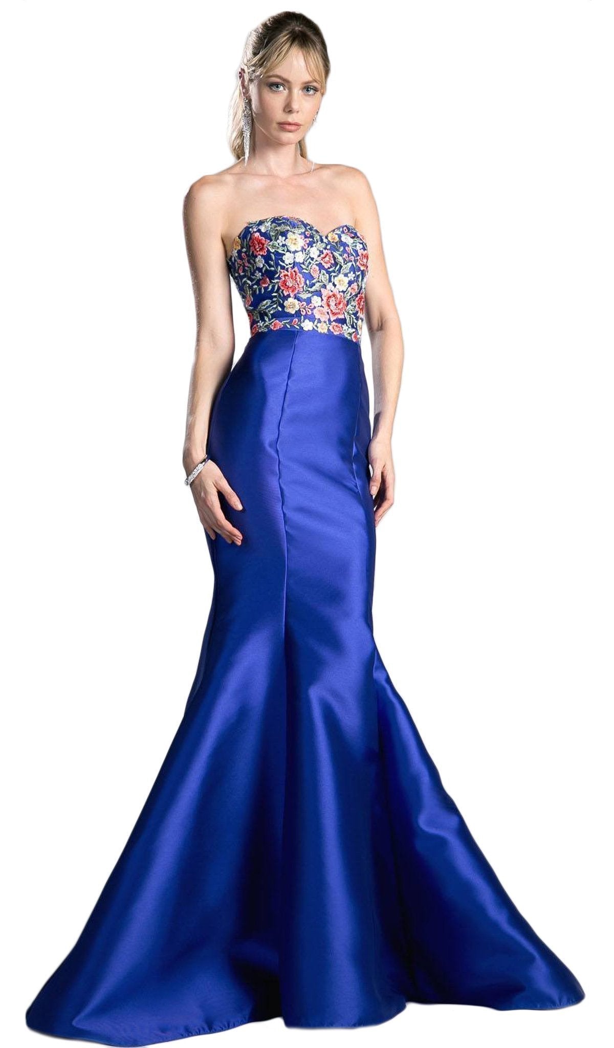 Cinderella Divine - HW06 Floral Embellished Strapless Mermaid Evening Gown - Silhouette Dresses