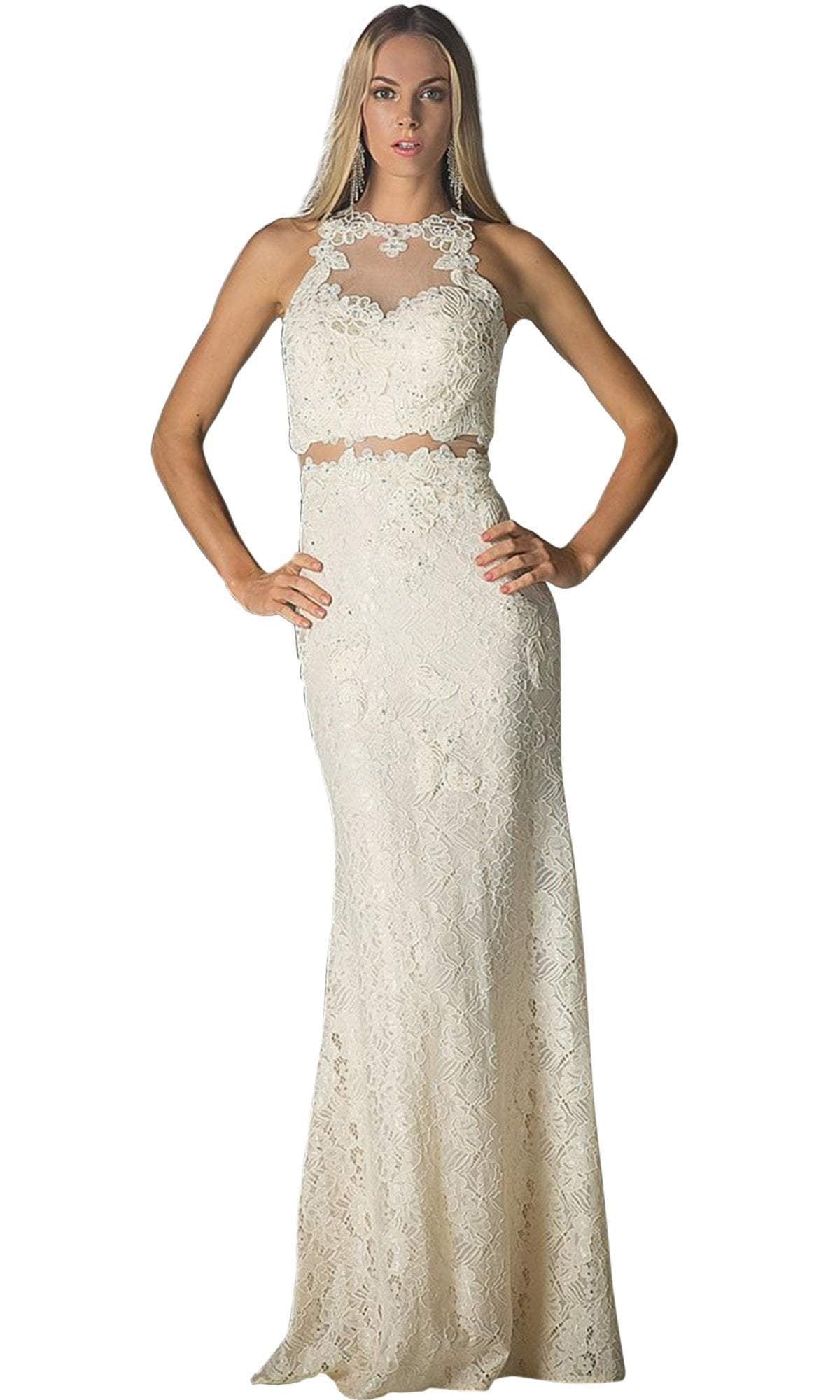 Cinderella Divine - Illusion Lace Appliqued Sheath Gown - view 4