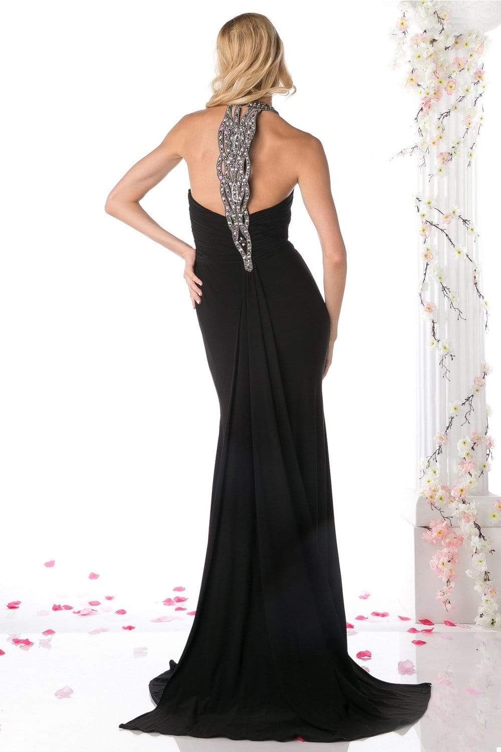 Cinderella Divine - J727 Beaded Halter Sateen Trumpet Dress - back view