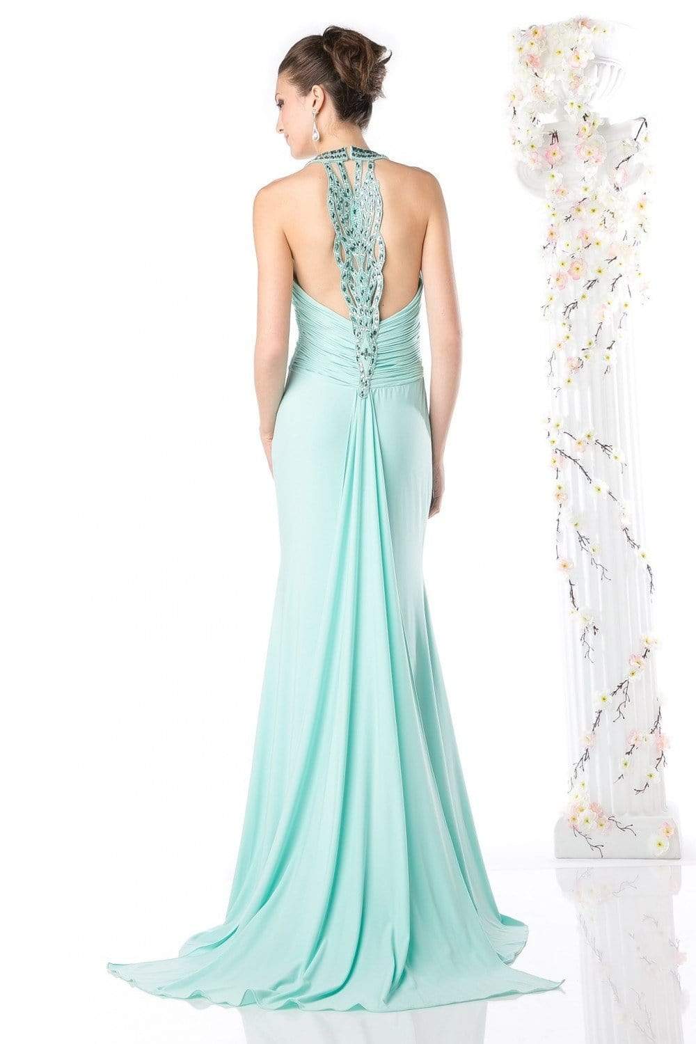 Cinderella Divine - J727 Beaded Halter Sateen Trumpet Dress - view 4