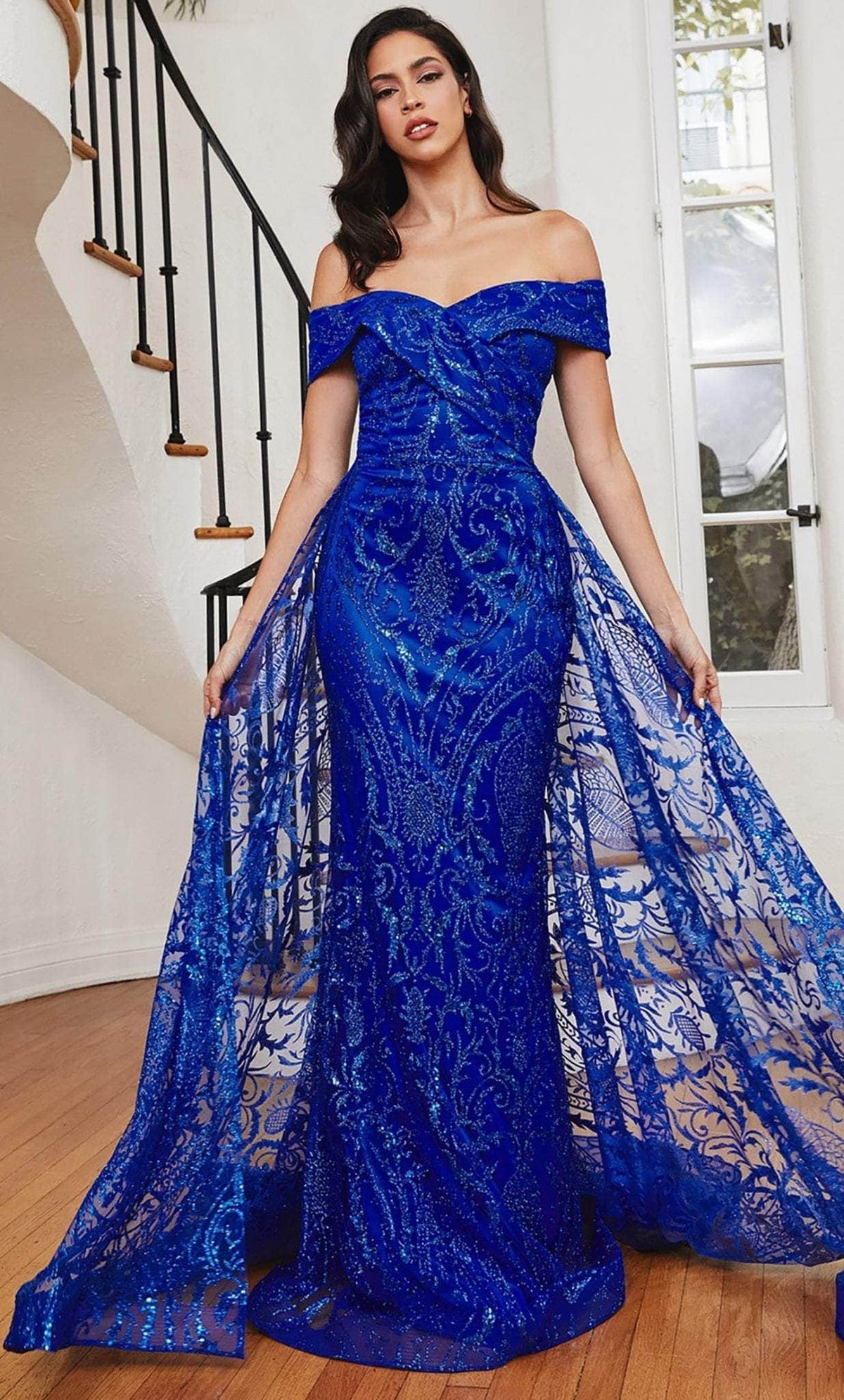 Cinderella Divine J836 - Tulle Off-Shoulder Evening Gown