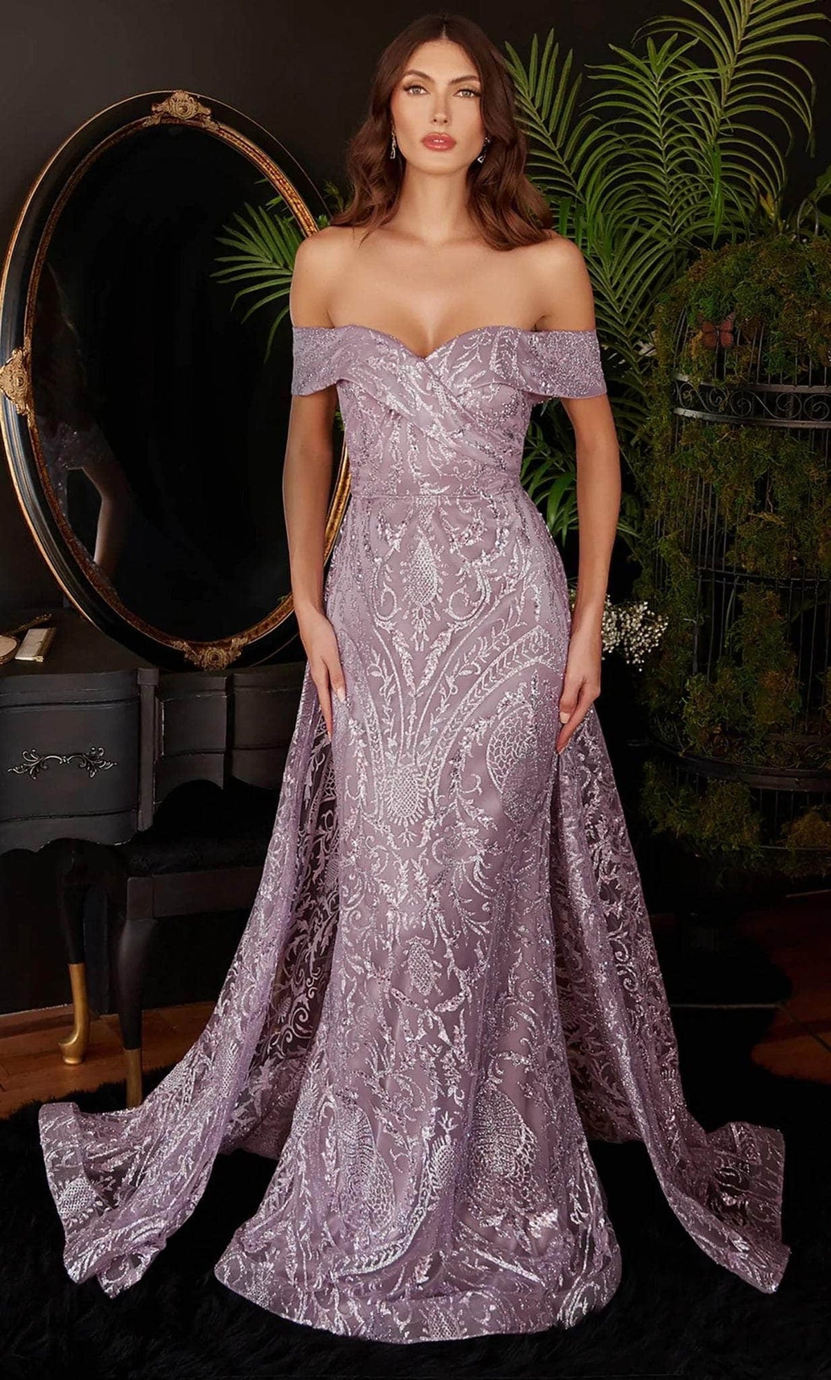 Cinderella Divine J836 - Tulle Off-Shoulder Evening Gown