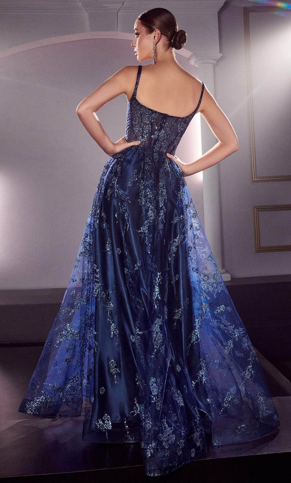 Cinderella Divine J840 - Glitter Prom Gown with Square Neckline
