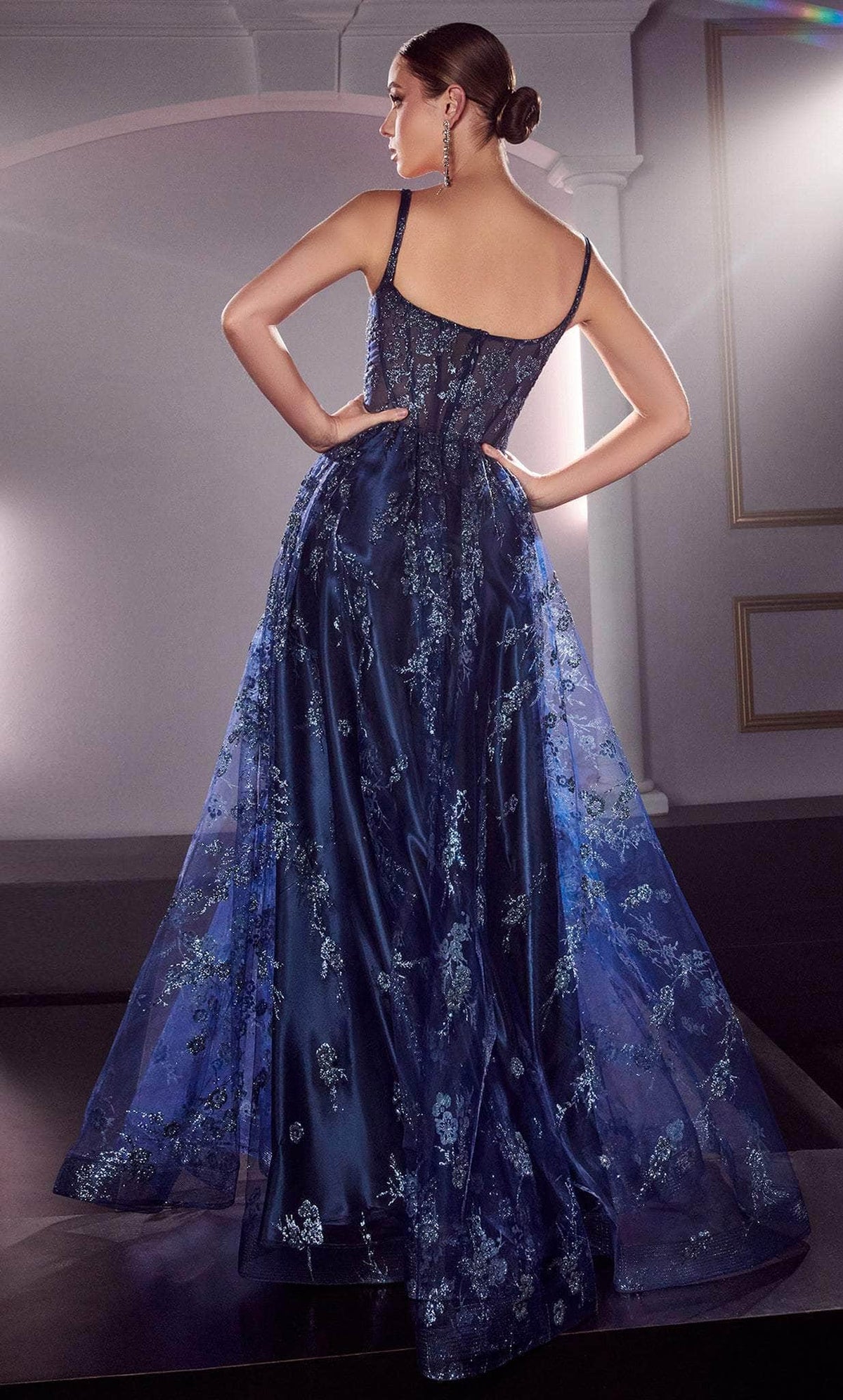 Cinderella Divine J840 - Glitter Prom Gown with Square Neckline - back view
