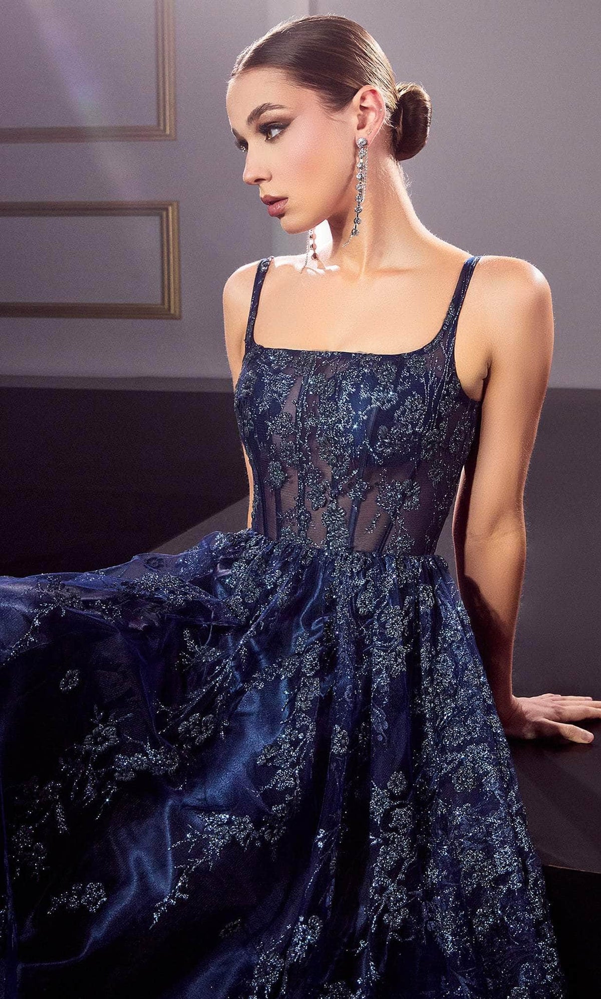 Cinderella Divine J840 - Glitter Prom Gown with Square Neckline - view 5