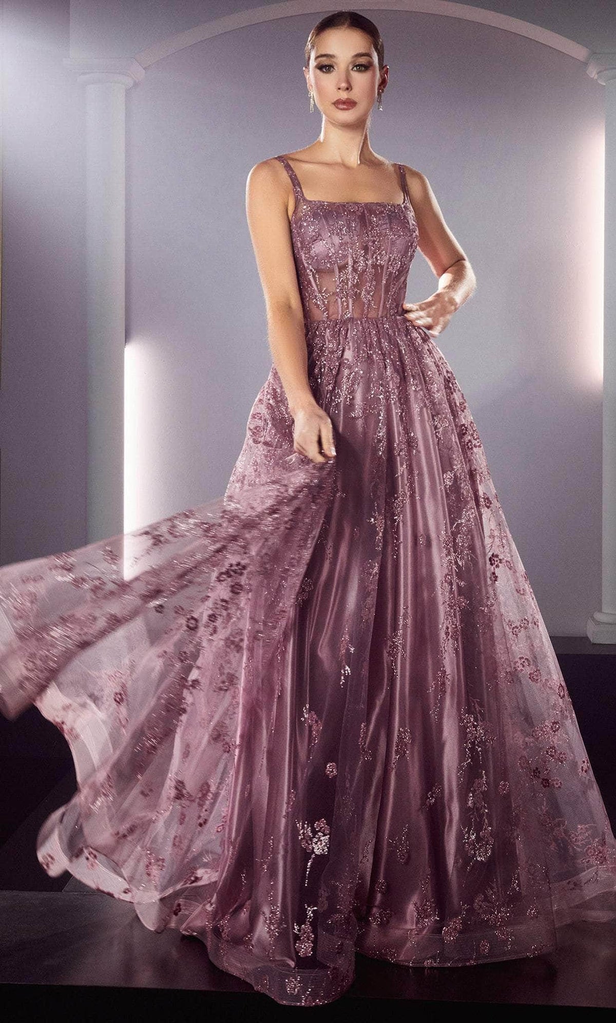Cinderella Divine J840 - Glitter Prom Gown with Square Neckline - designer prom dress at Silhouette Dresses