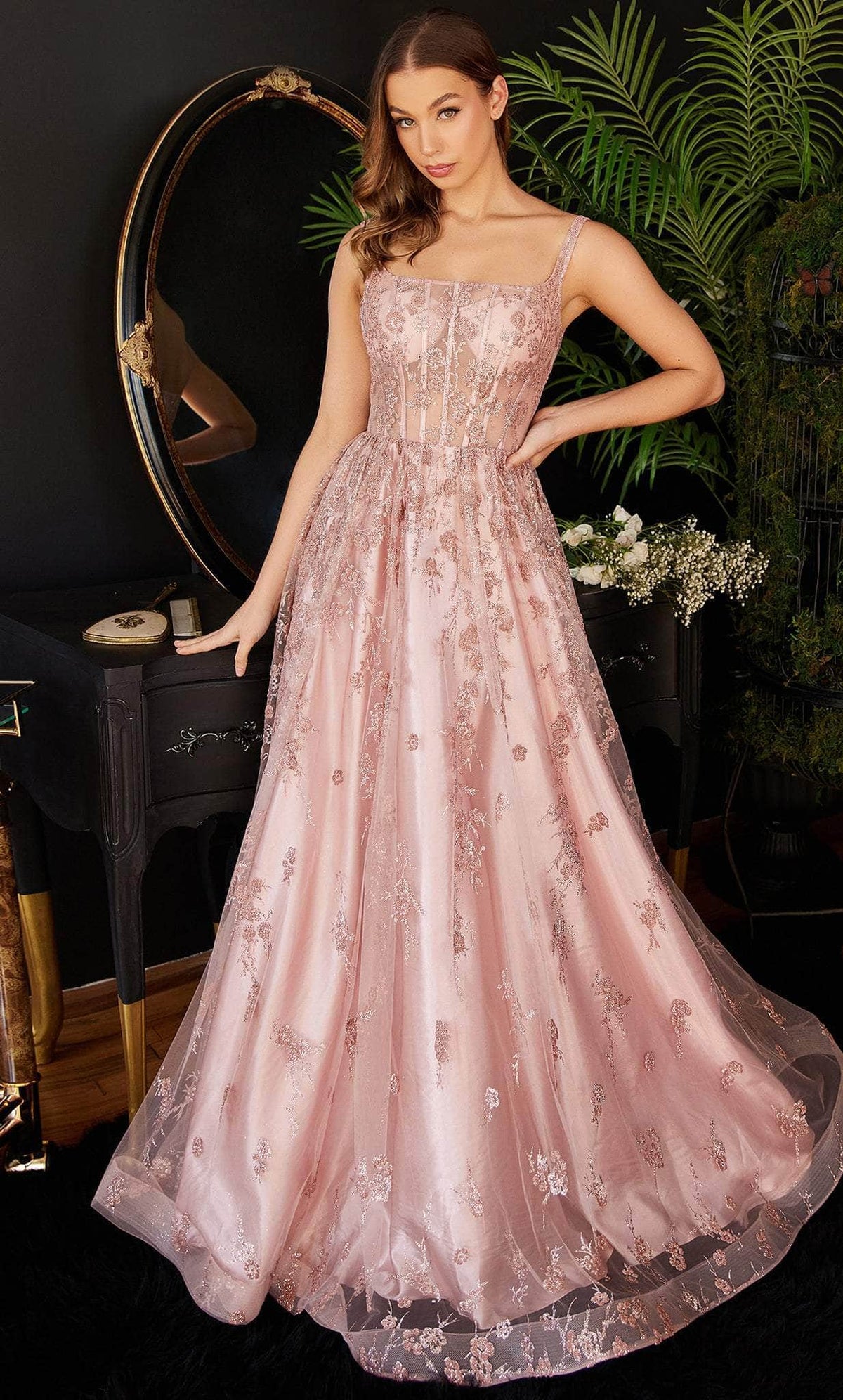 Cinderella Divine J840 - Glitter Prom Gown with Square Neckline - view 4