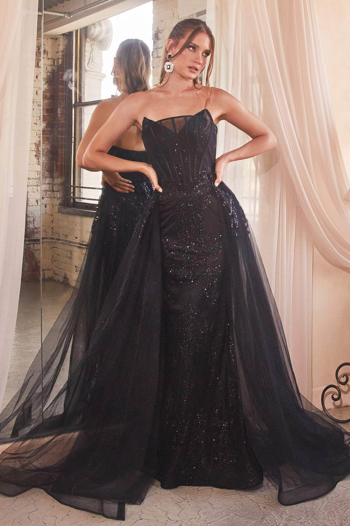 Cinderella Divine J858 - Off-Shoulder Sheath Dress with Embroidery - Silhouette Dresses