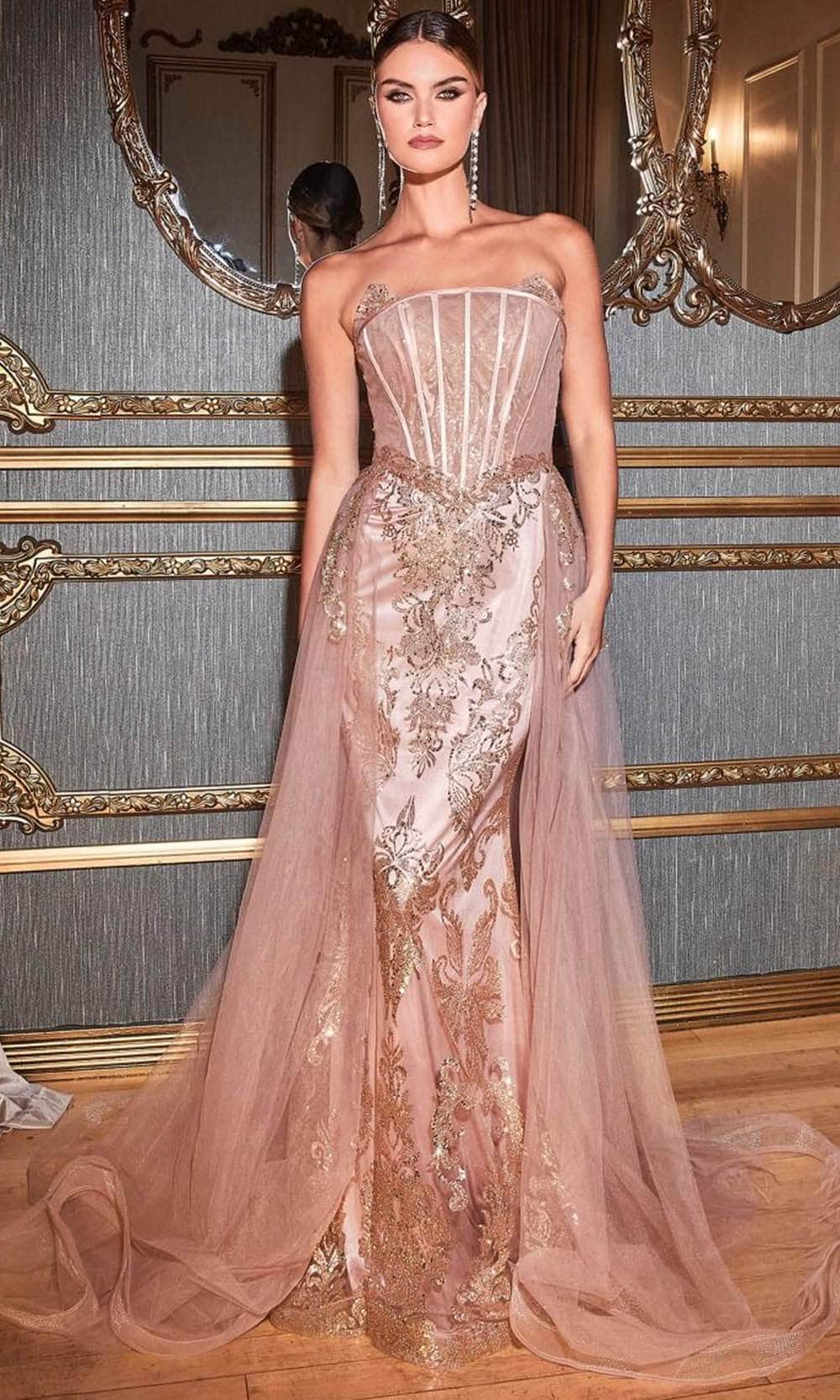 Cinderella Divine J858 - Off-Shoulder Sheath Dress with Embroidery - view 9