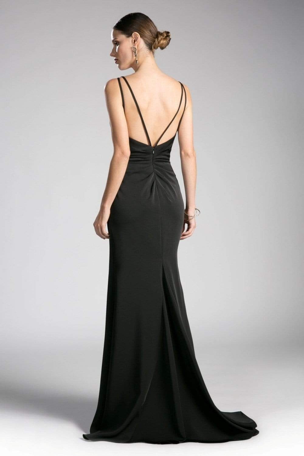 Cinderella Divine - KC1850 Sleeveless Wrap Bodice Drape-Detailed Gown - back view