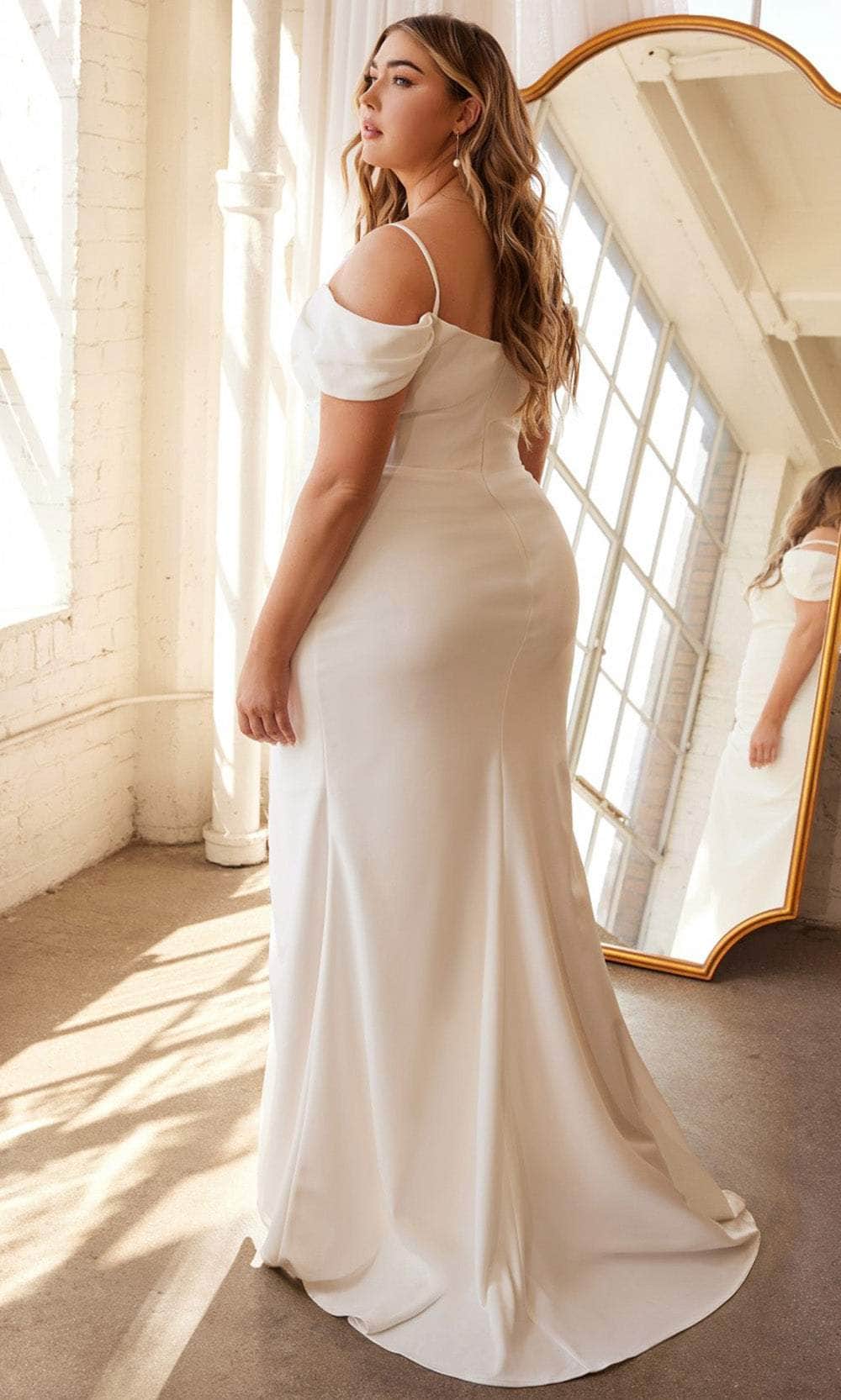 Cinderella Divine KV1057WC - Off Shoulder Crepe Wedding Gown - back view