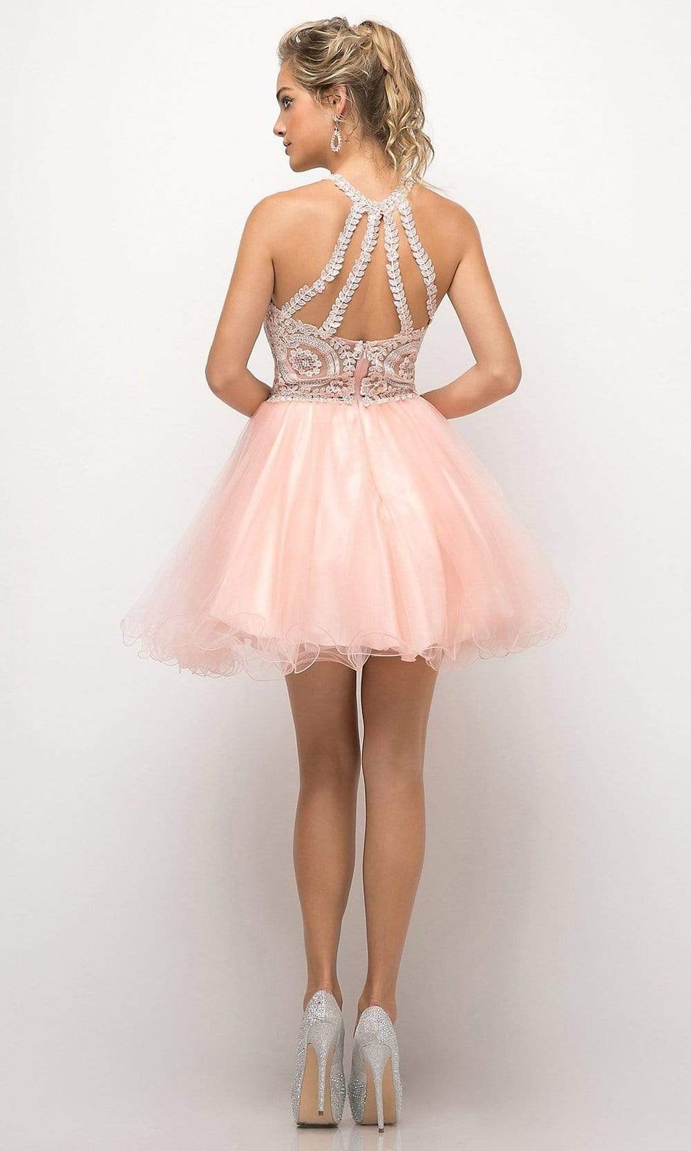 Cinderella Divine UJ0119 Lace Appliqued Strappy Back Cocktail Dress - view 5