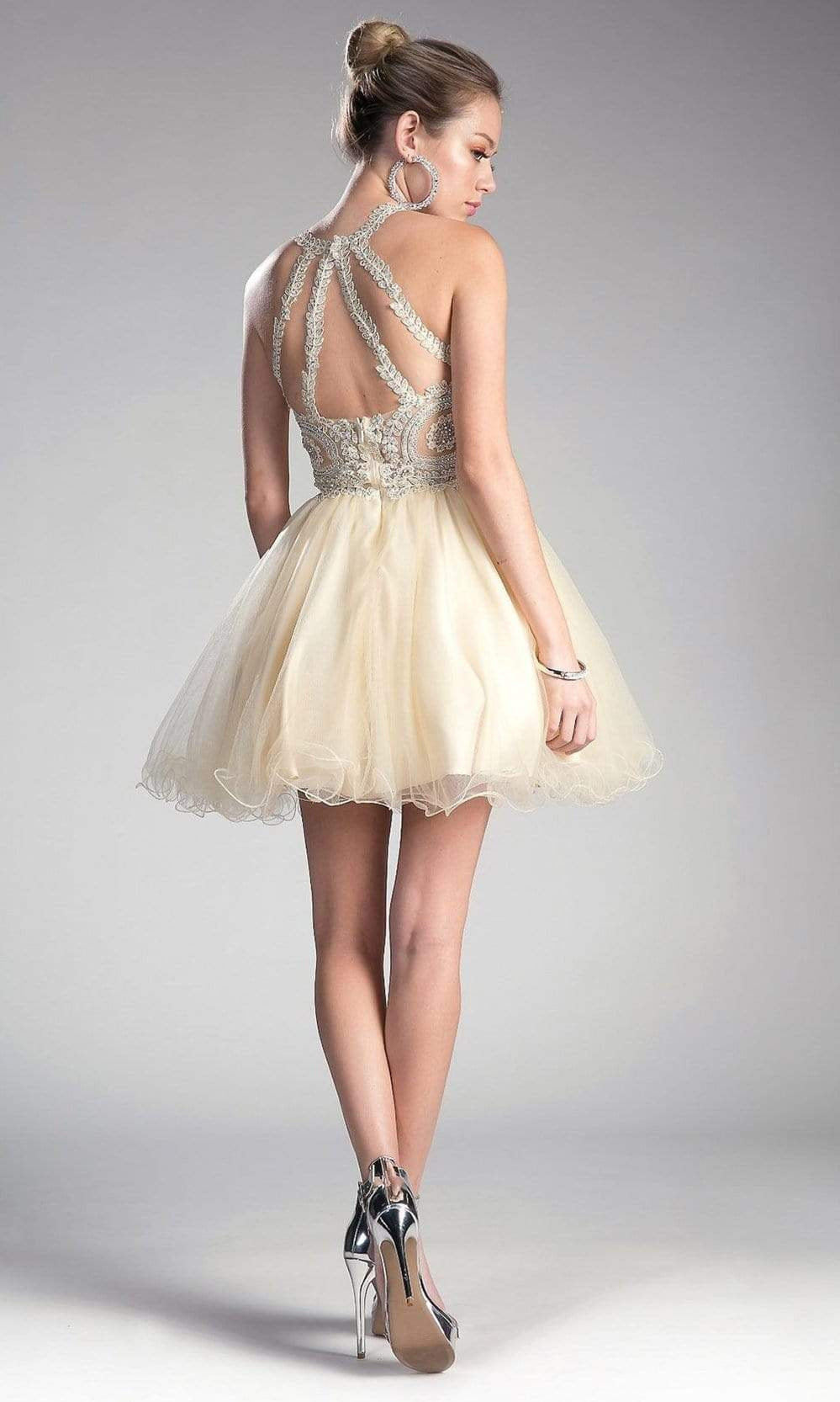 Cinderella Divine UJ0119 Lace Appliqued Strappy Back Cocktail Dress - view 7