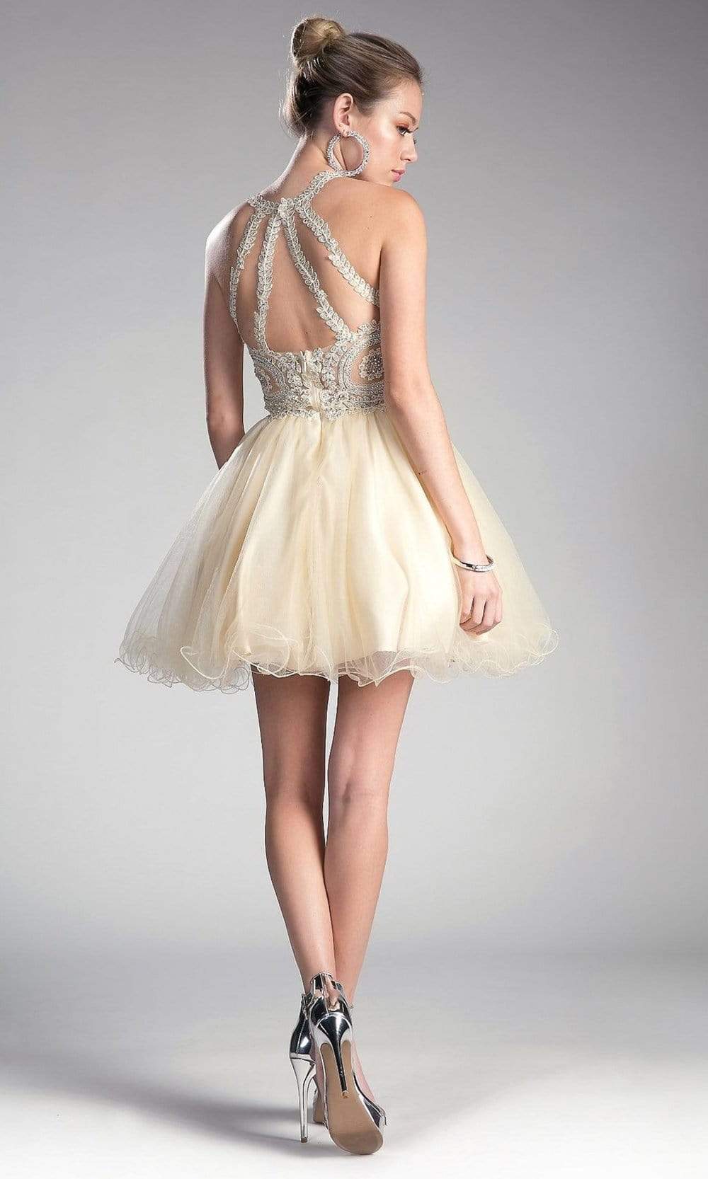 Cinderella Divine UJ0119 Lace Appliqued Strappy Back Cocktail Dress - view 7