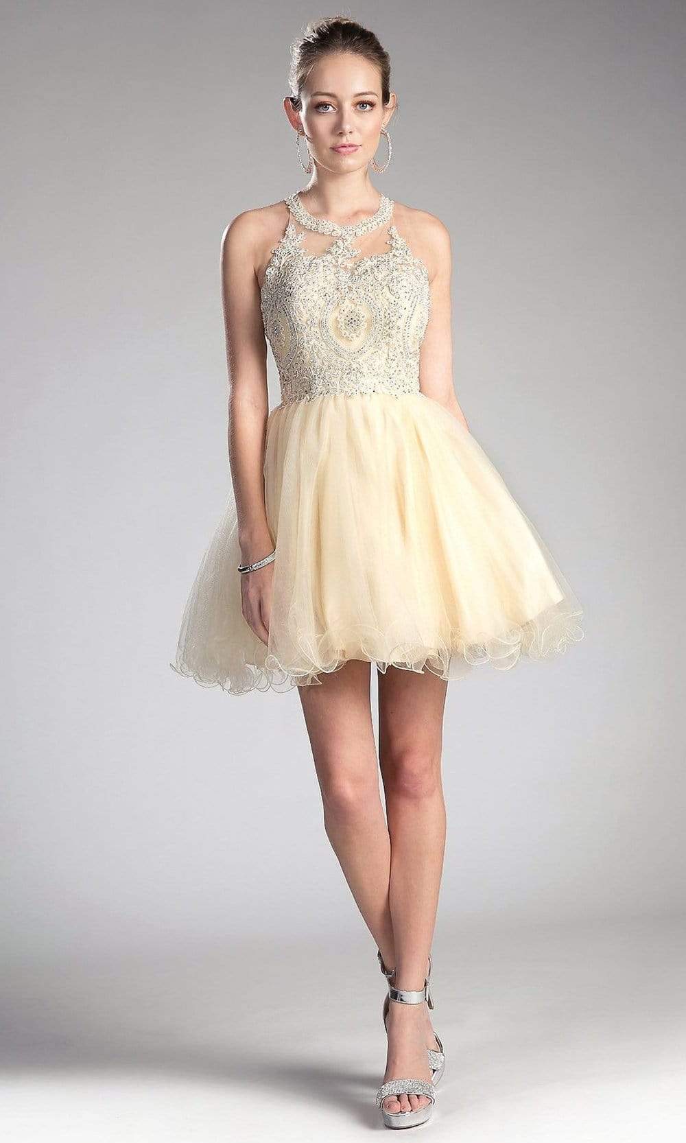 Cinderella Divine UJ0119 Lace Appliqued Strappy Back Cocktail Dress - view 6